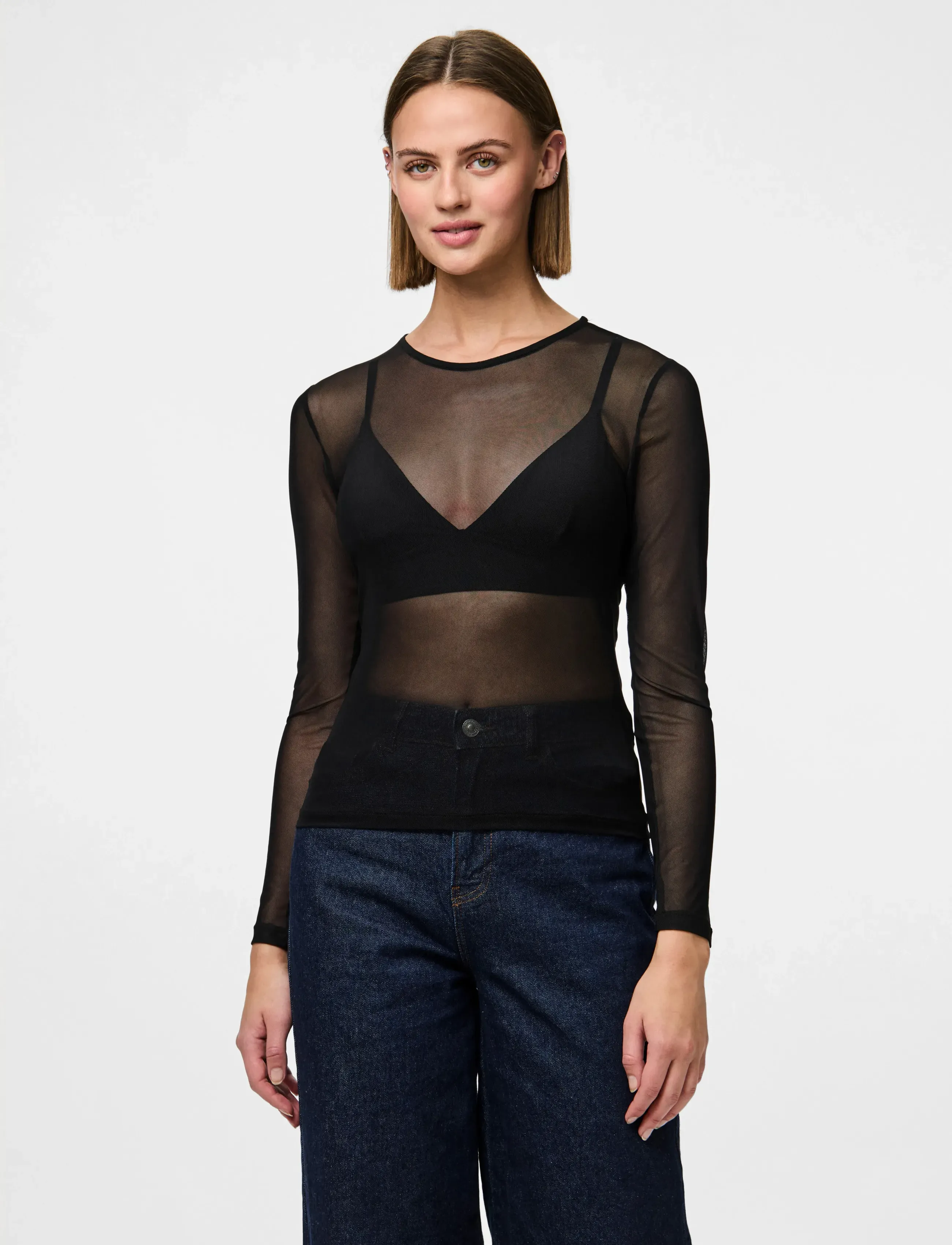 Pieces PCNINNI LS MESH TOP JRS NOOS BC - Kleidung - BLACK / black