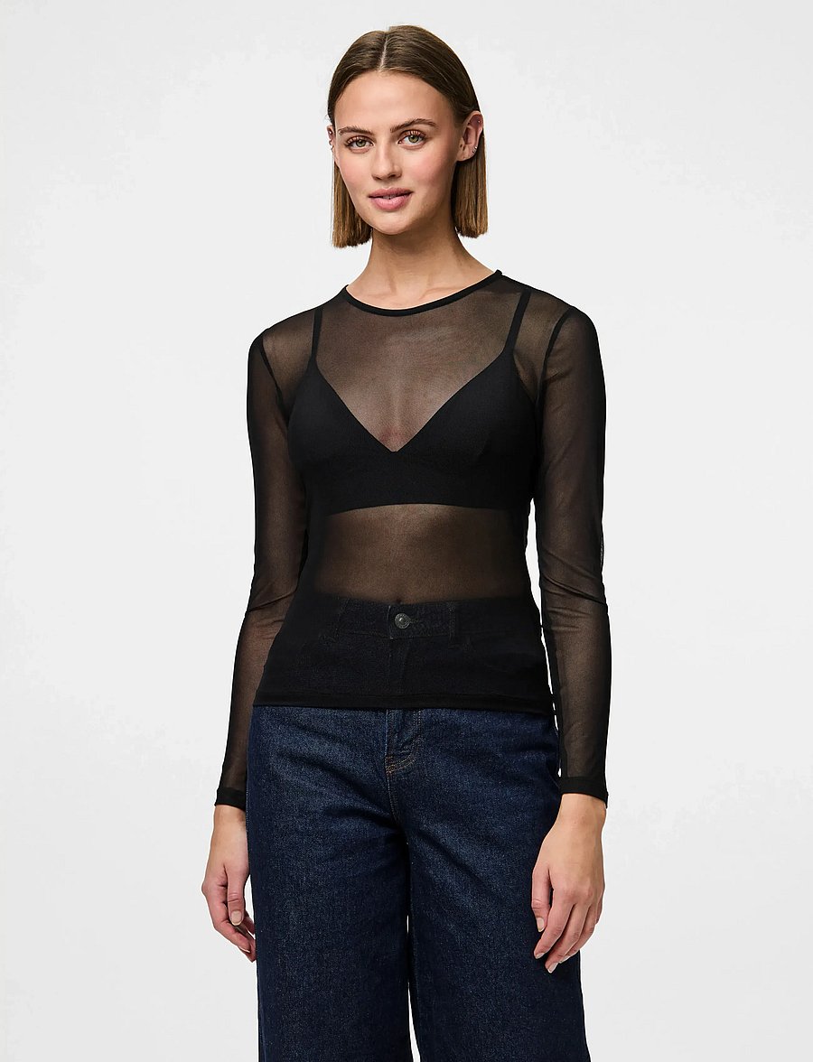 Pieces - PCNINNI LS MESH TOP JRS NOOS BC - topy z długimi rękawami - black - 0
