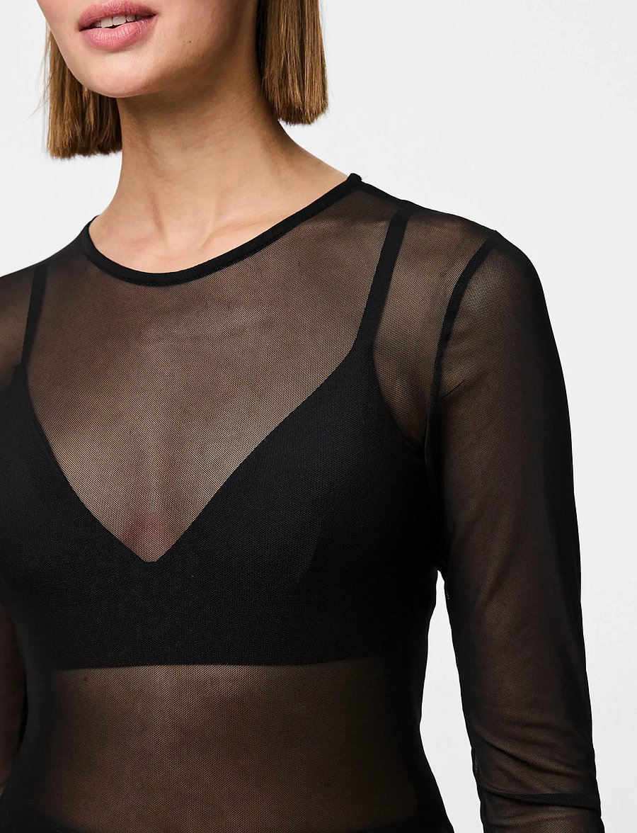 Pieces - PCNINNI LS MESH TOP JRS NOOS BC - topy z długimi rękawami - black - 4