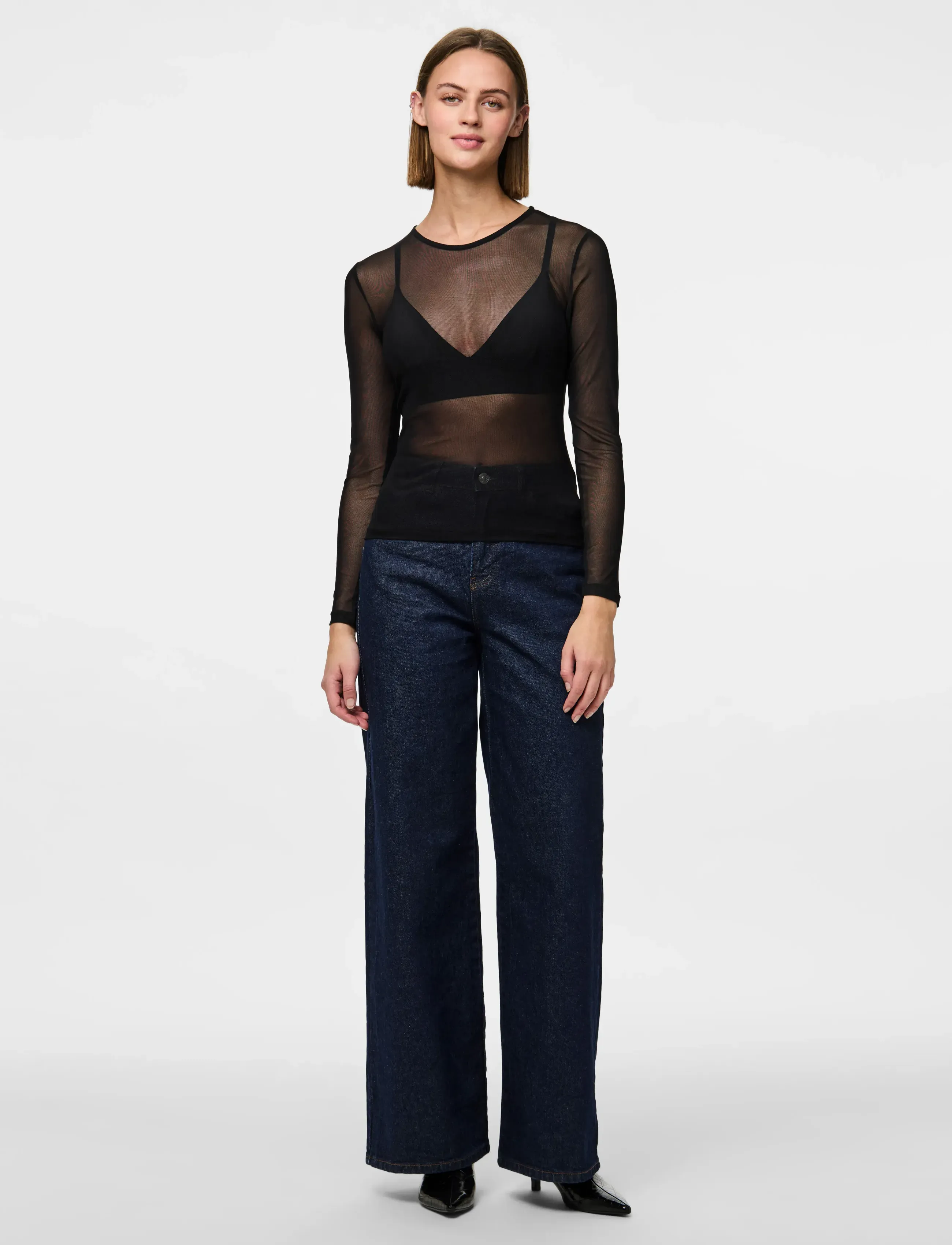 Pieces - PCNINNI LS MESH TOP JRS NOOS BC - langærmede toppe - black - 5