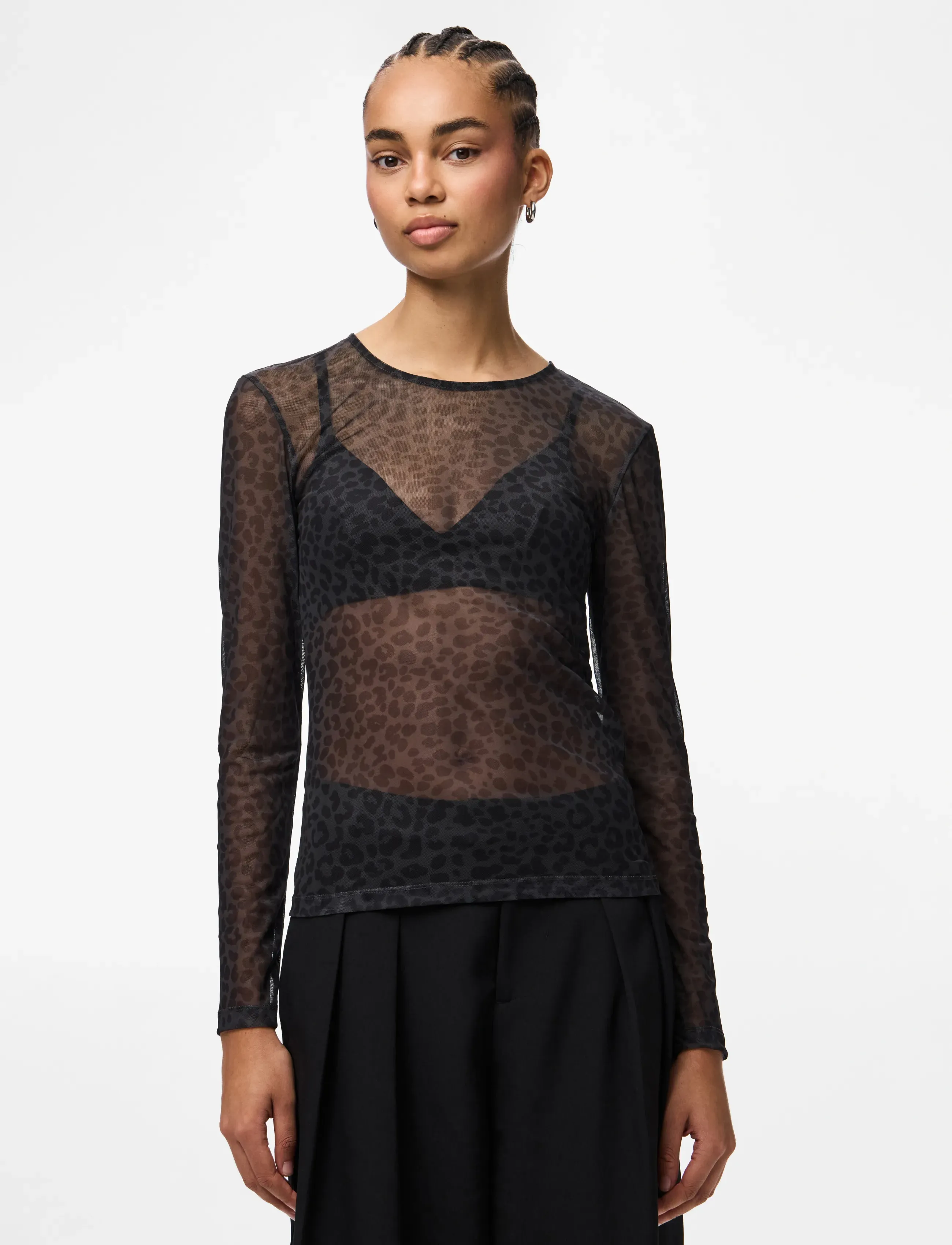 Pieces Pcninni Ls Mesh Top Jrs Noos Bc, S, T-shirts & Oberteile, Schwarz - Long-sleeved, Frauen