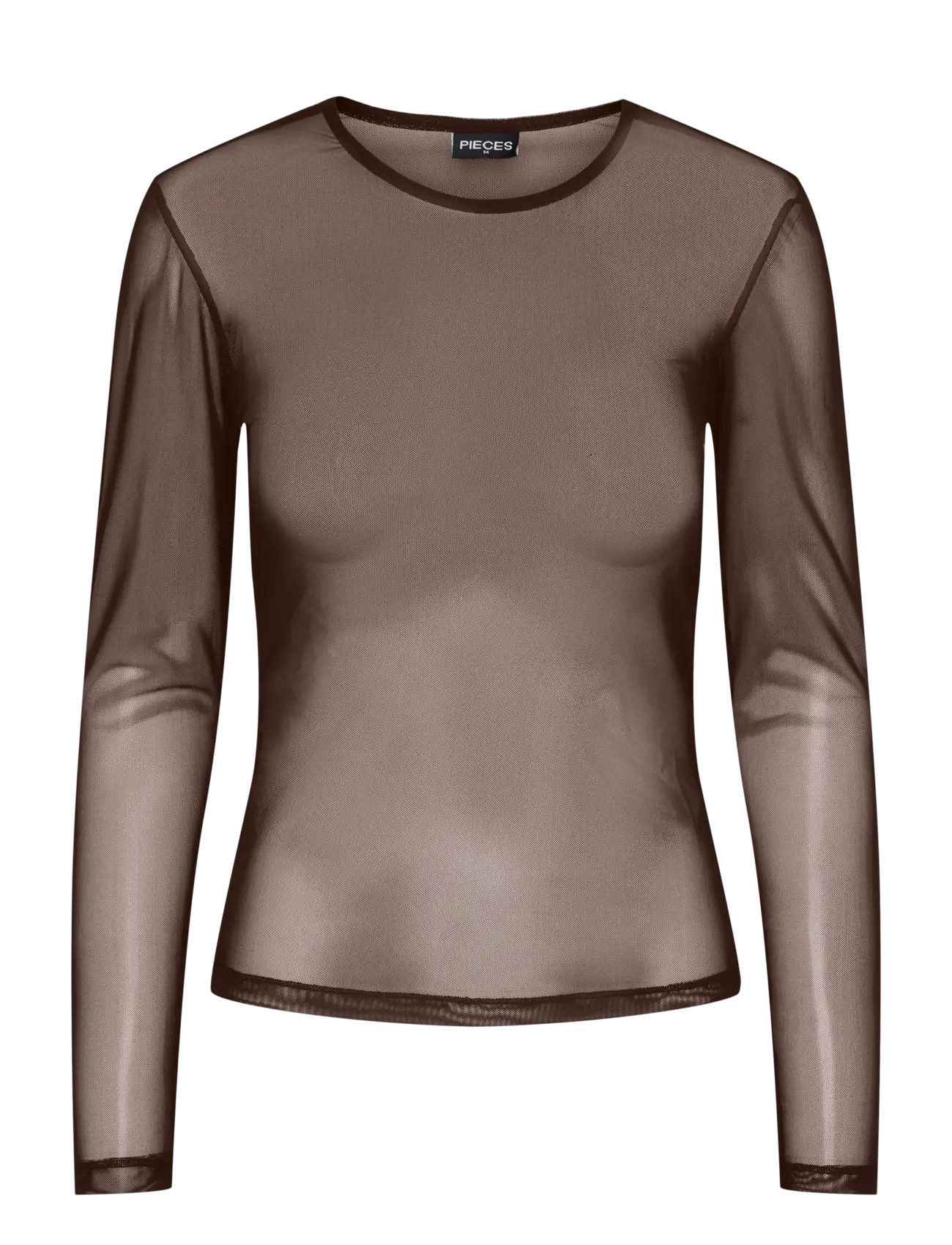 Pieces Pcninni Ls Mesh Top Jrs Noos Bc, M, T-shirts & Oberteile, Braun - Long-sleeved, Frauen