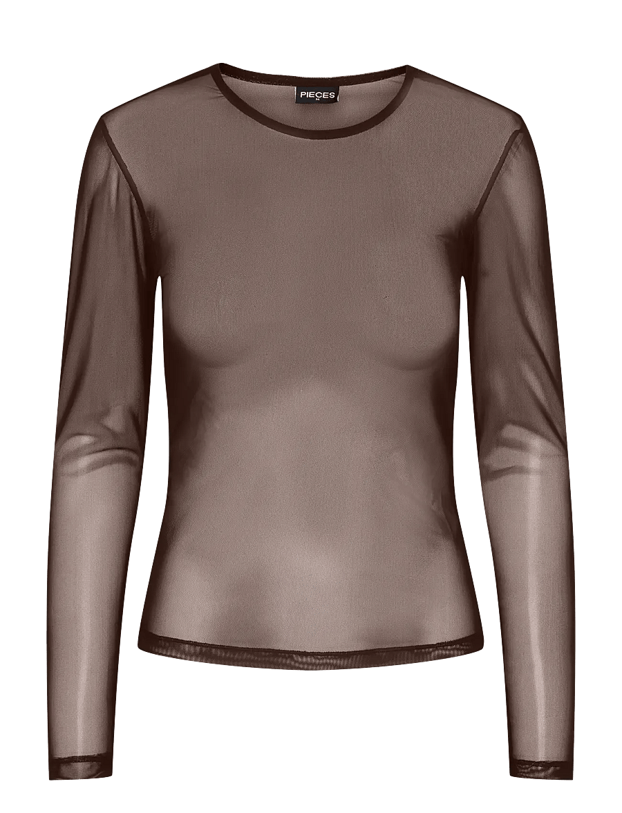 Pieces - PCNINNI LS MESH TOP JRS NOOS BC - pikkade varrukatega topid - hot fudge - 0