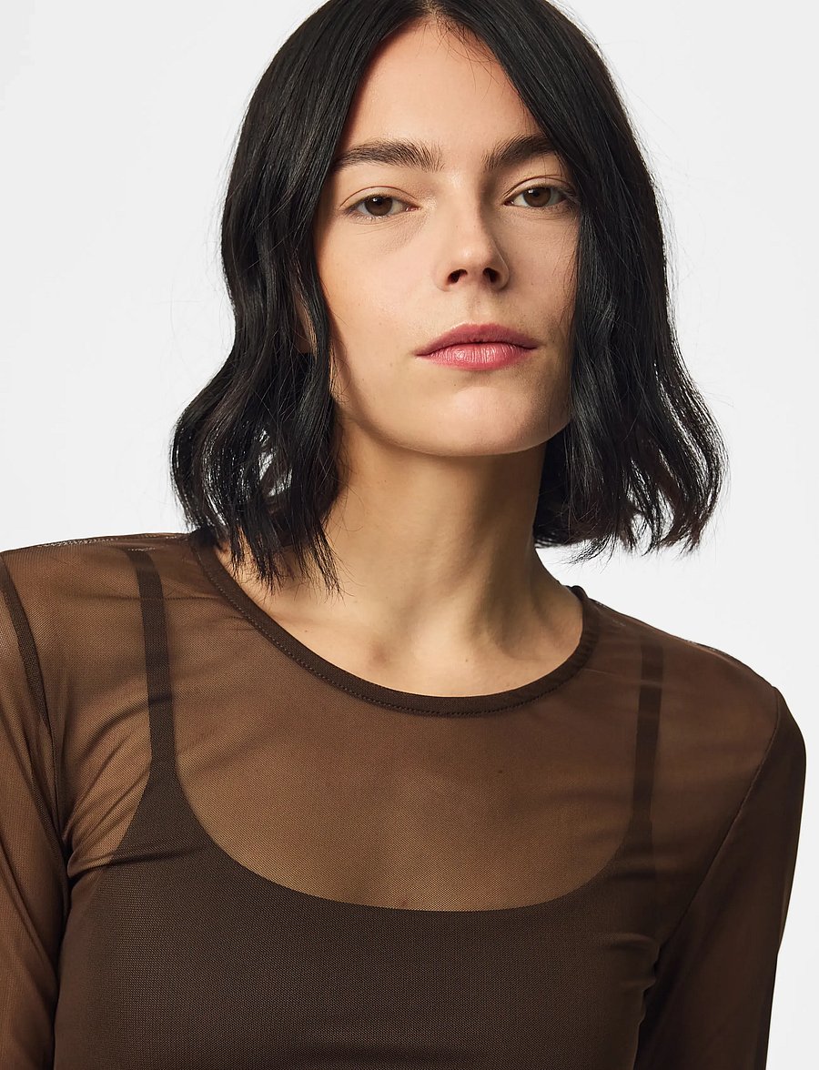 Pieces - PCNINNI LS MESH TOP JRS NOOS BC - langärmlige tops - hot fudge - 5