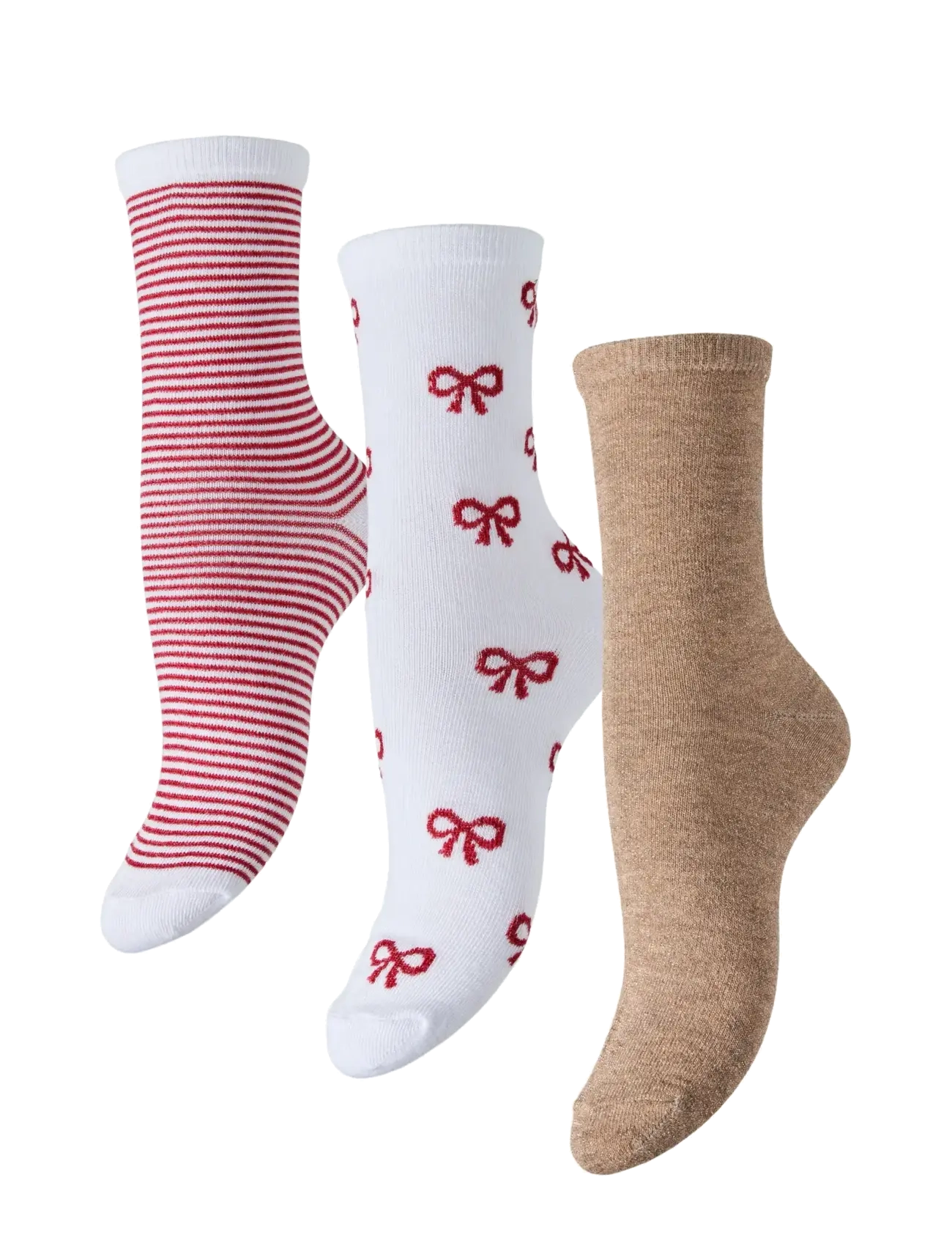 PCJOPI GLITTER SOCKS BOX 3-PACK - TAWNY PORT