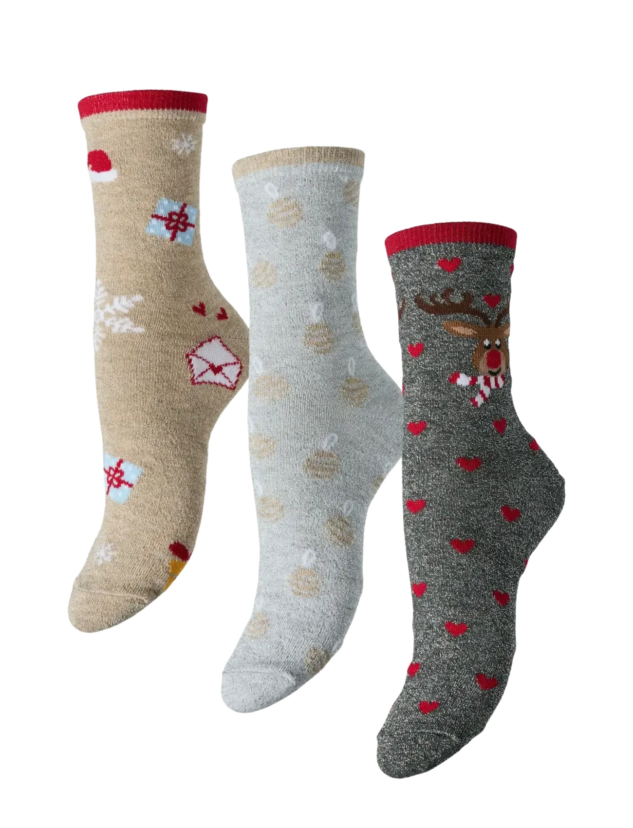 PIECES Pcjingle Xmas Glitter Socken 3-Pack Bc Patterned - One Size - Damen