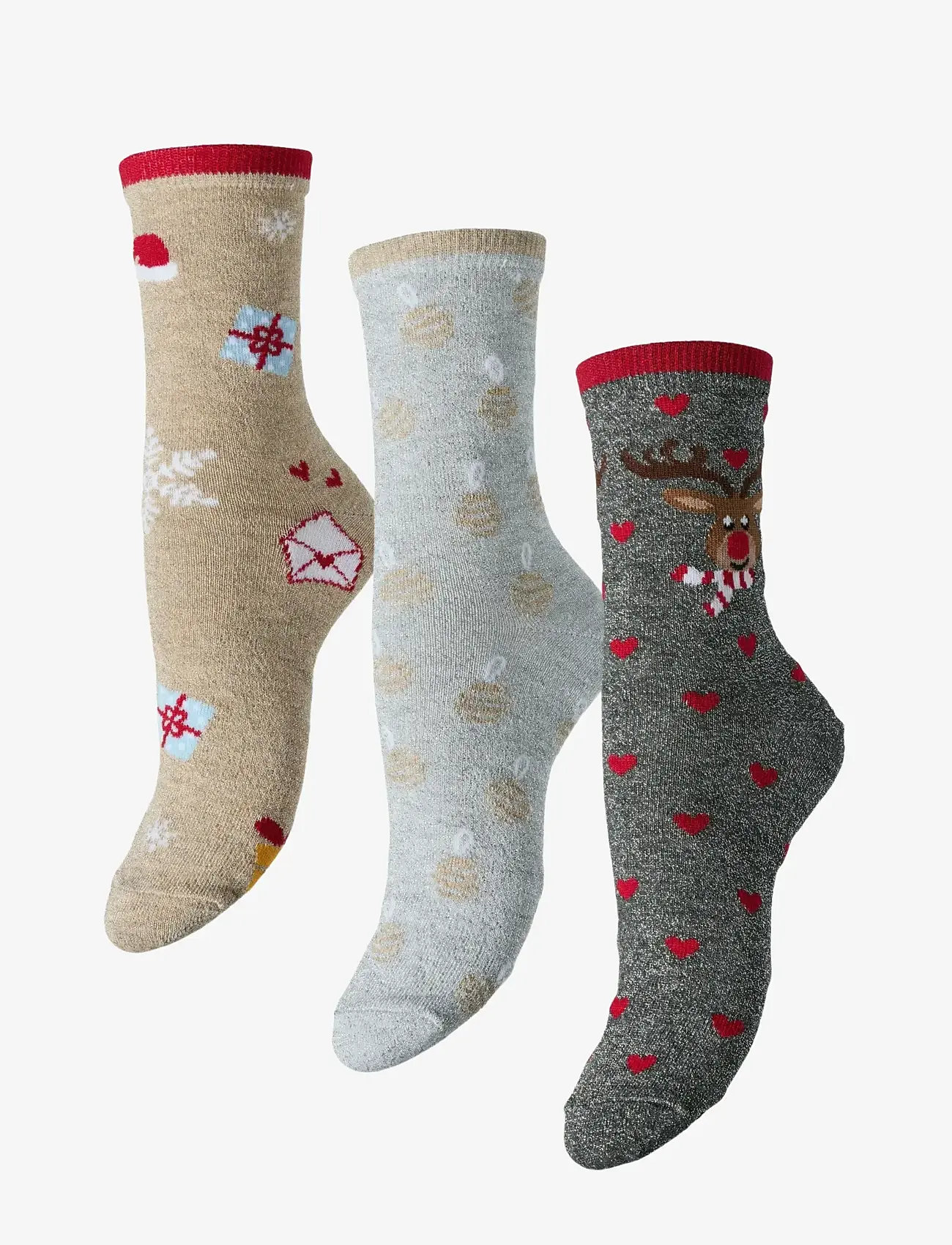 Pieces - PCJINGLE GLITTER SOCKS 3-PACK BC - crew-socken - light grey melange - 0