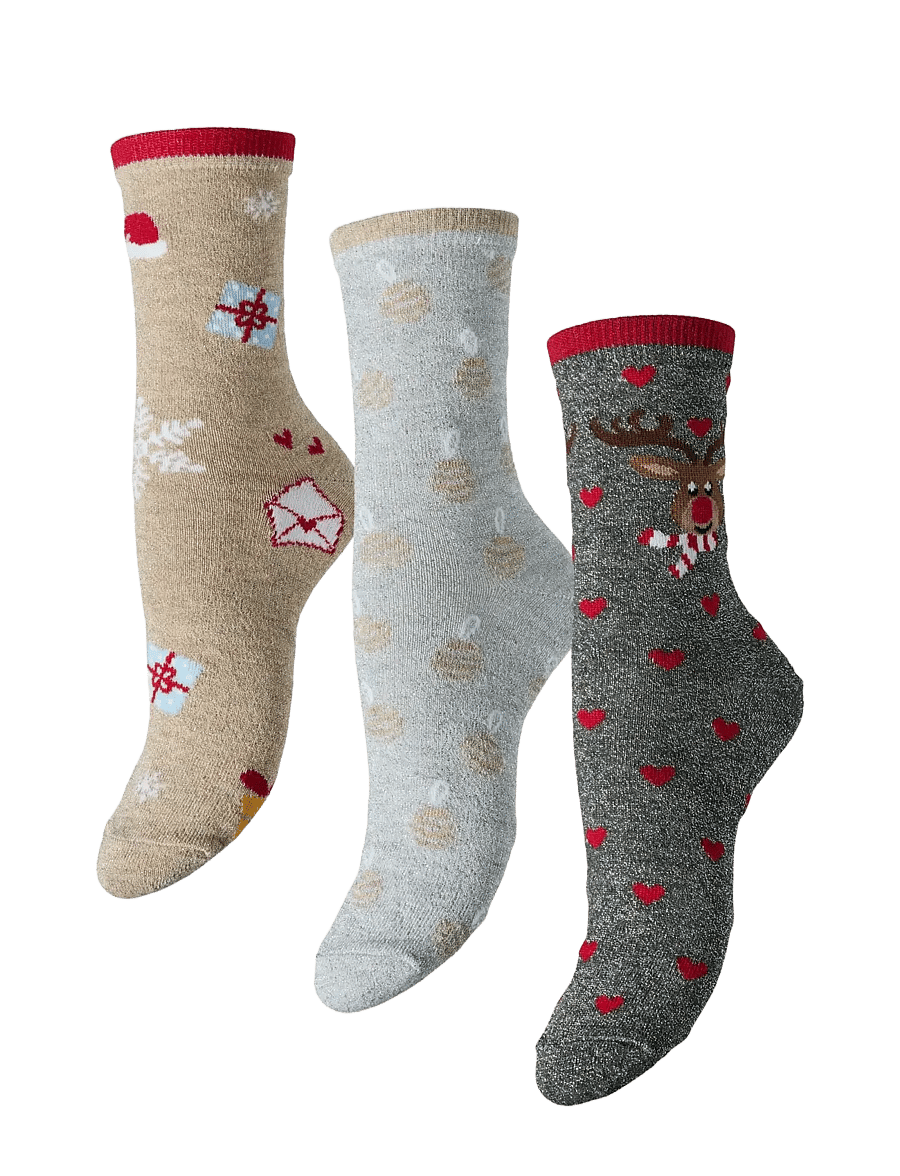 Pieces - PCJINGLE XMAS GLITTER SOCKS 3-PACK BC - chaussettes - light grey melange - 0