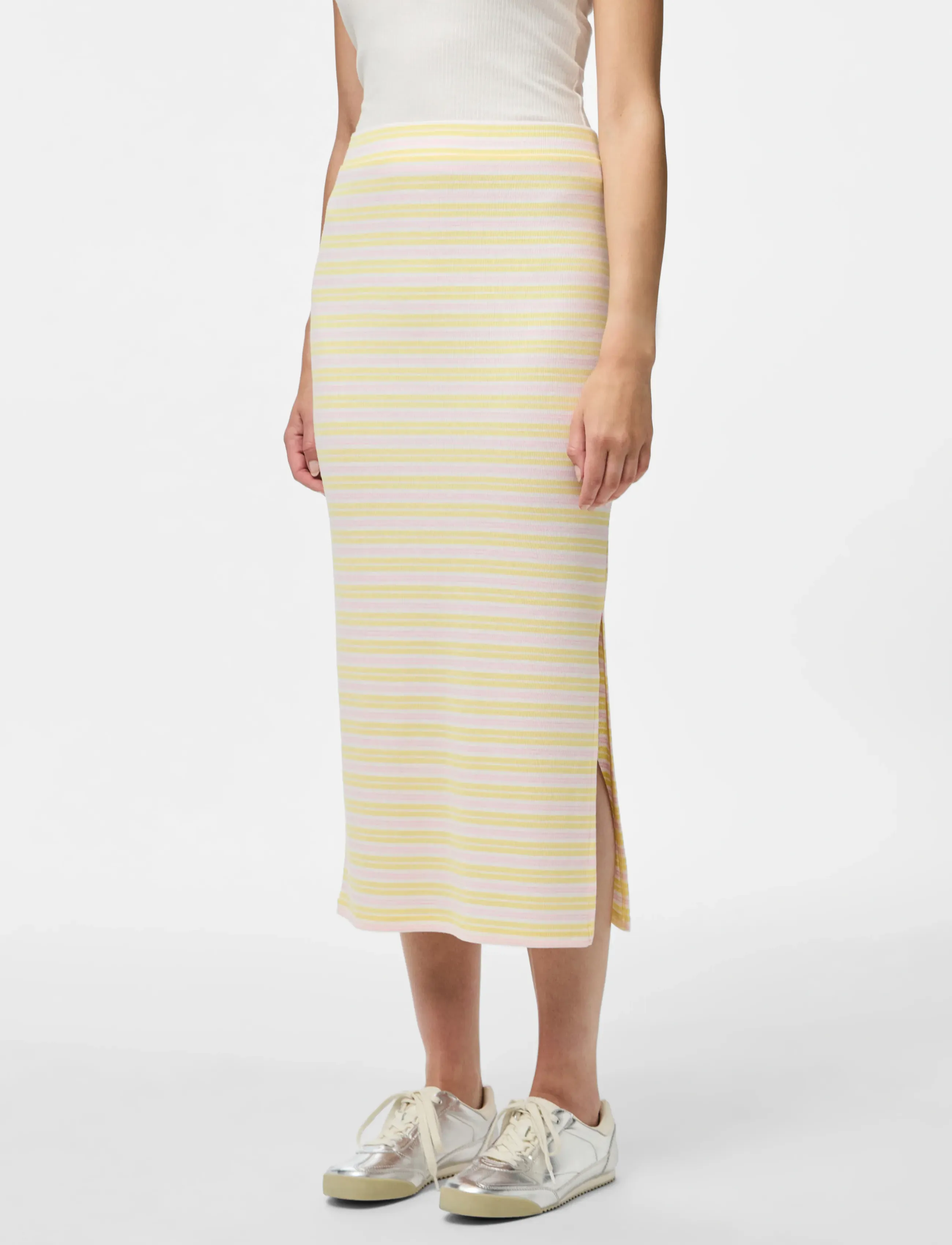 Pieces Pcjayjay Hw Slit Skirt D2D, XS, Yellow, Nederdele > Knælange Og Midi Nederdele, Dame