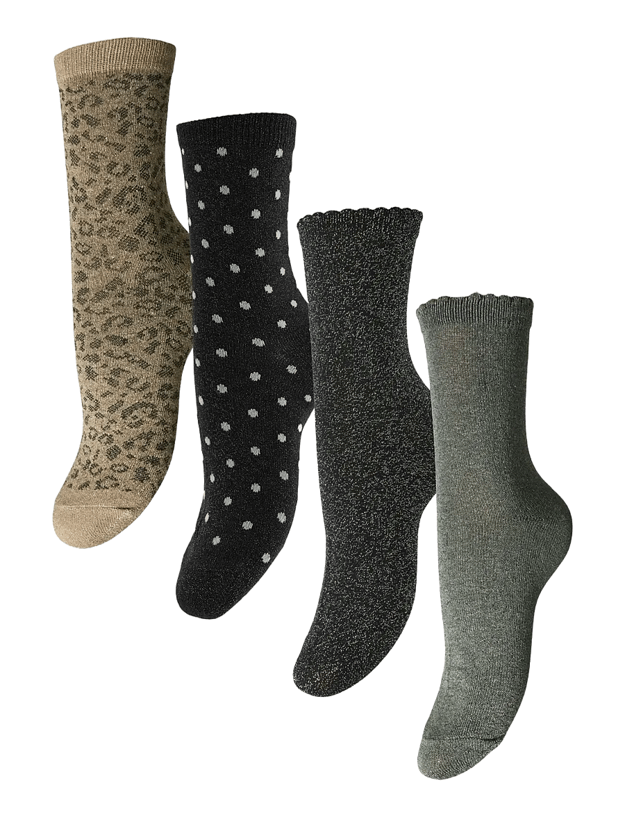 Pieces - PCSEBBY GLITTER LONG 4-PACK MIX NOOS BC - crew sokken - deep lichen green - 1