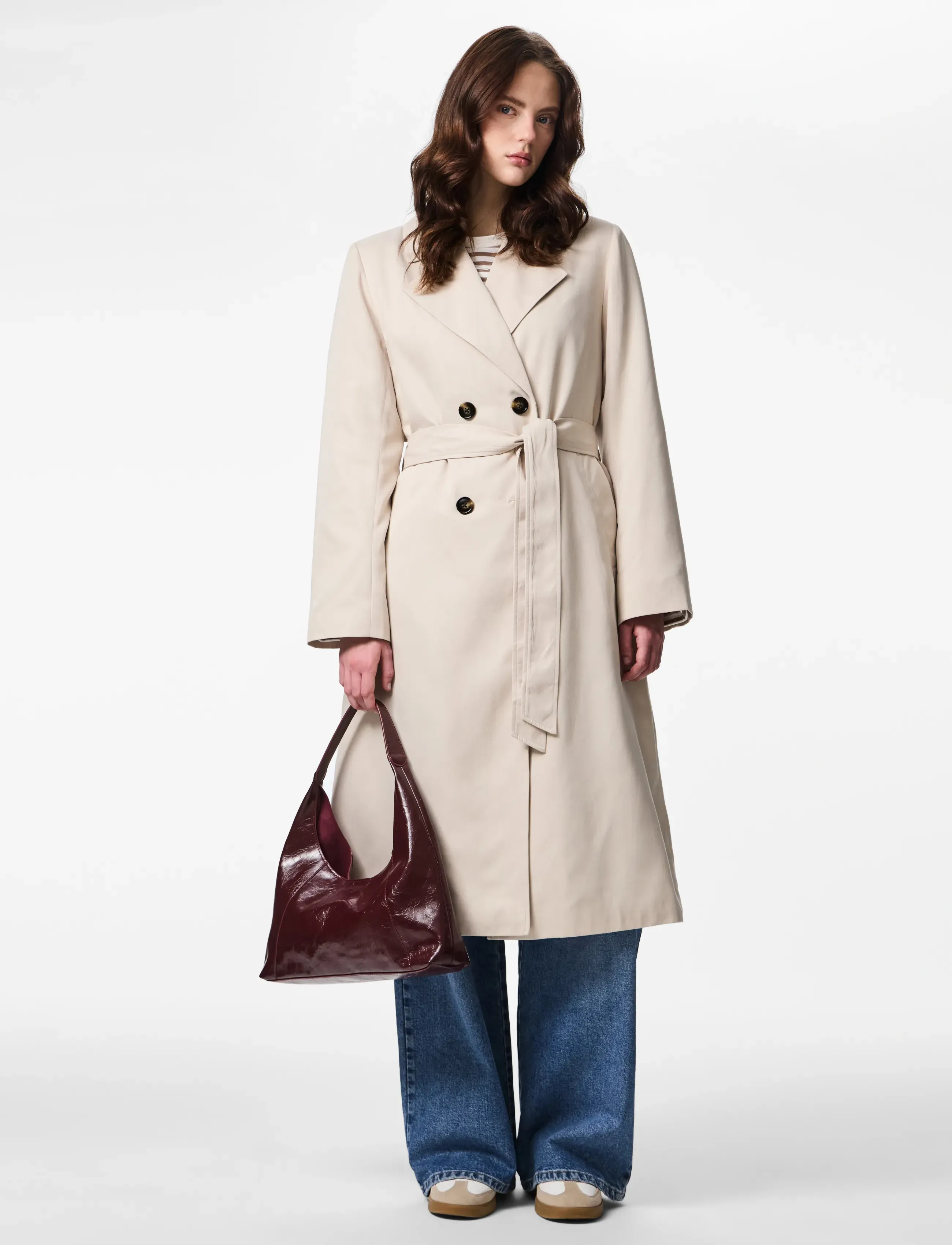 Pieces Pcscarlett Ls Trenchcoat Noos Bc, L, Beige, Frakker > Trenchcoats, Dame