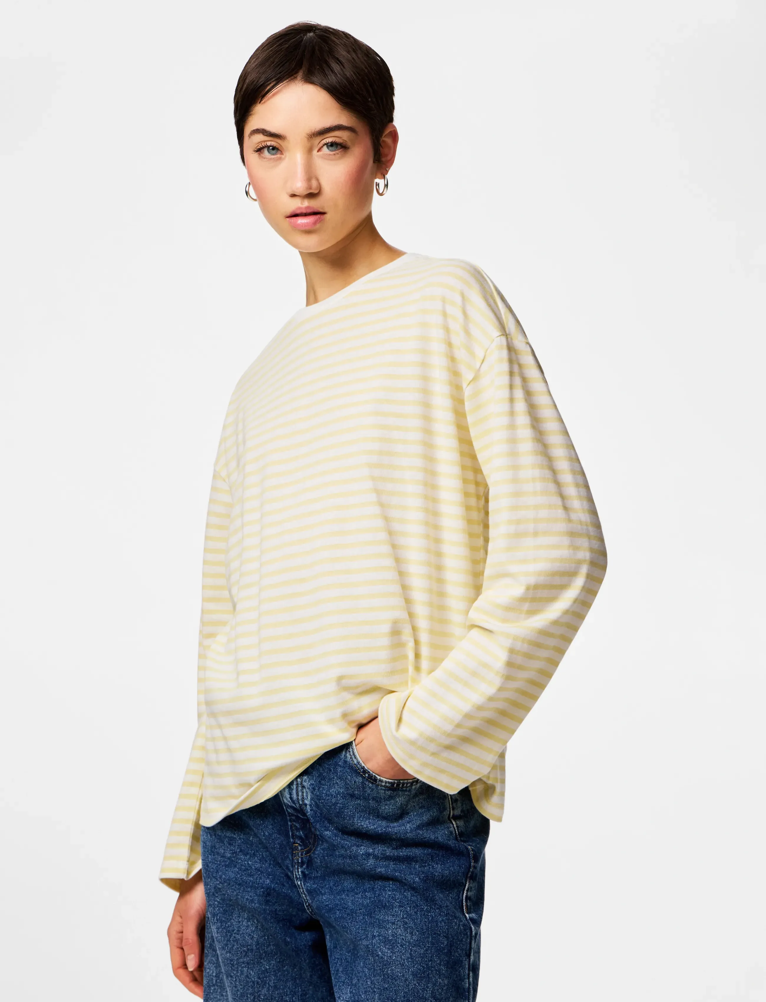 Pieces PCSADIE LS TOP JRS NOOS - T-Shirts & Tops - BRIGHT WHITE / yellow