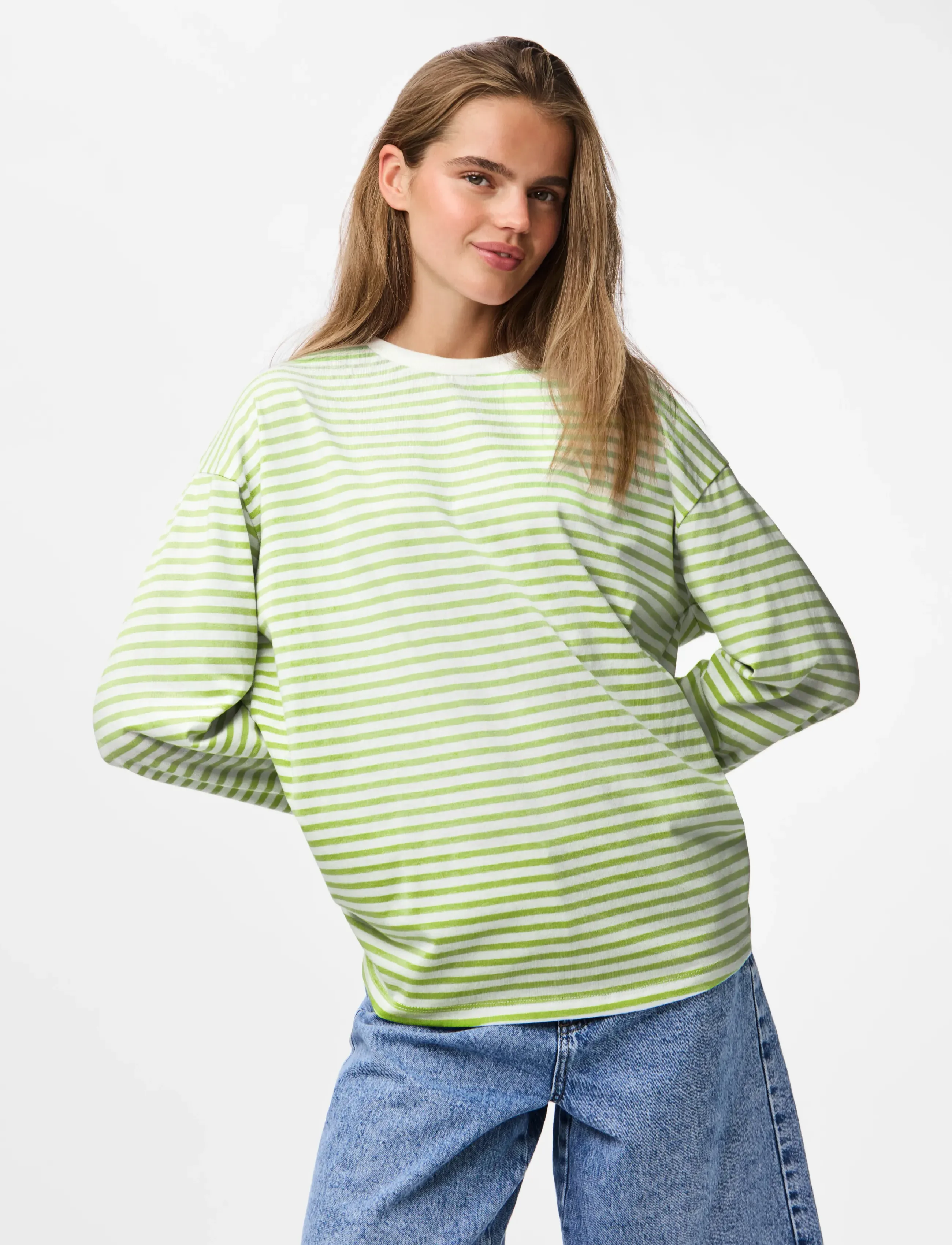 Pieces PCSADIE LS TOP JRS NOOS - T-Shirts & Tops - BRIGHT WHITE / green