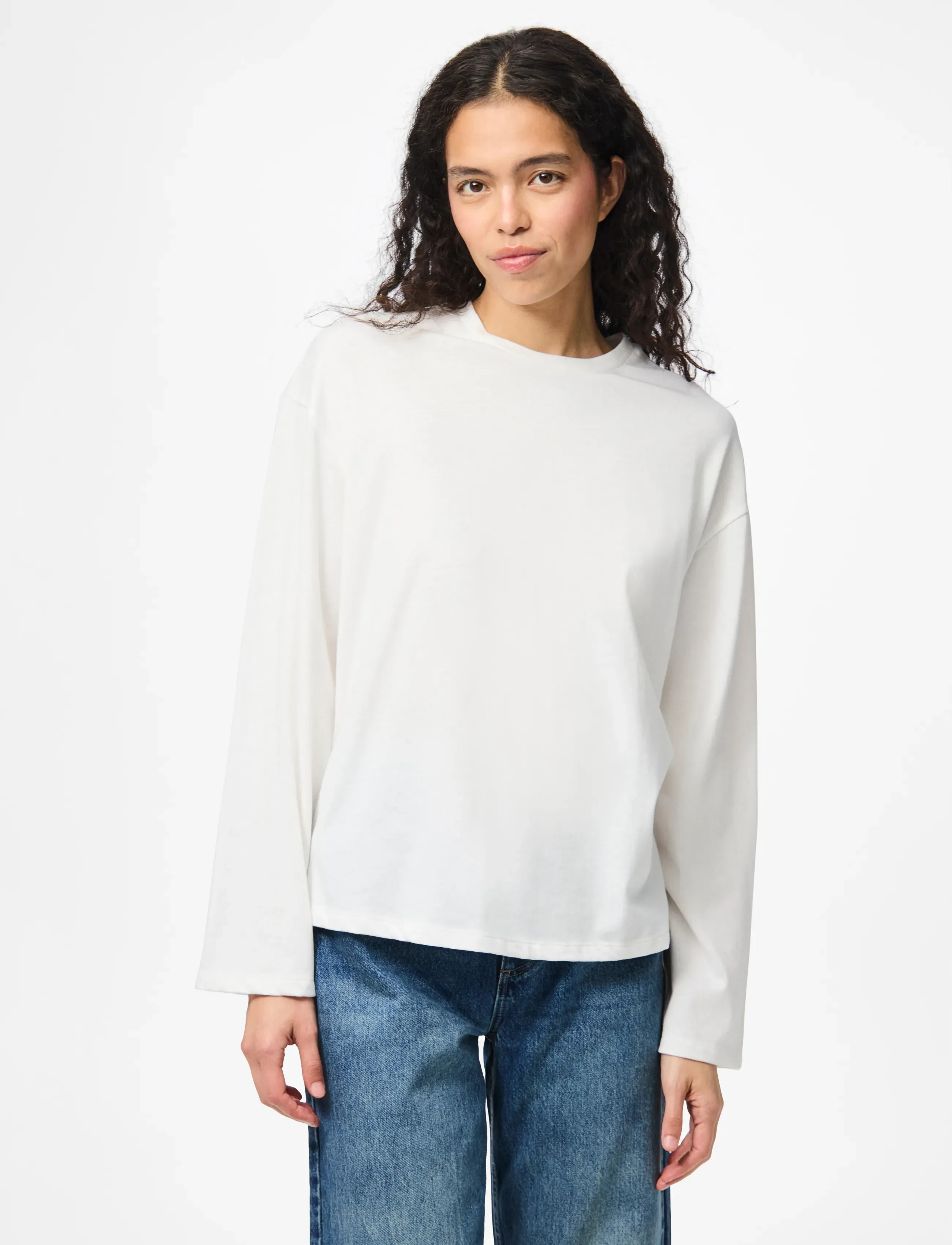 Pieces PCSADIE LS TOP JRS NOOS - T-Shirts & Tops - CLOUD DANCER / white