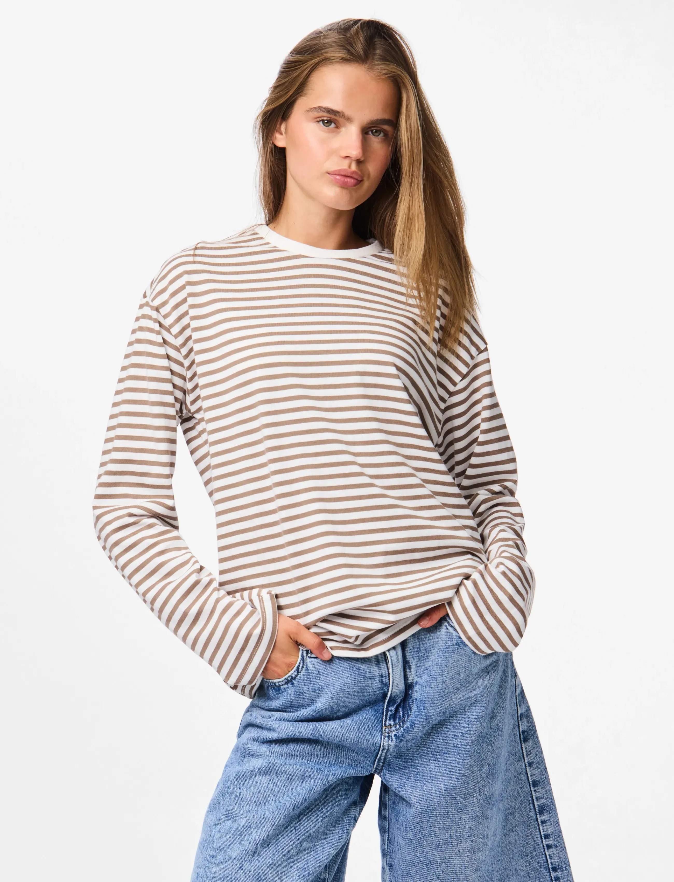 Pieces Pcsadie Ls Top Jrs Noos Bc, M, T-shirts & Oberteile, Braun - Long-sleeved, Frauen