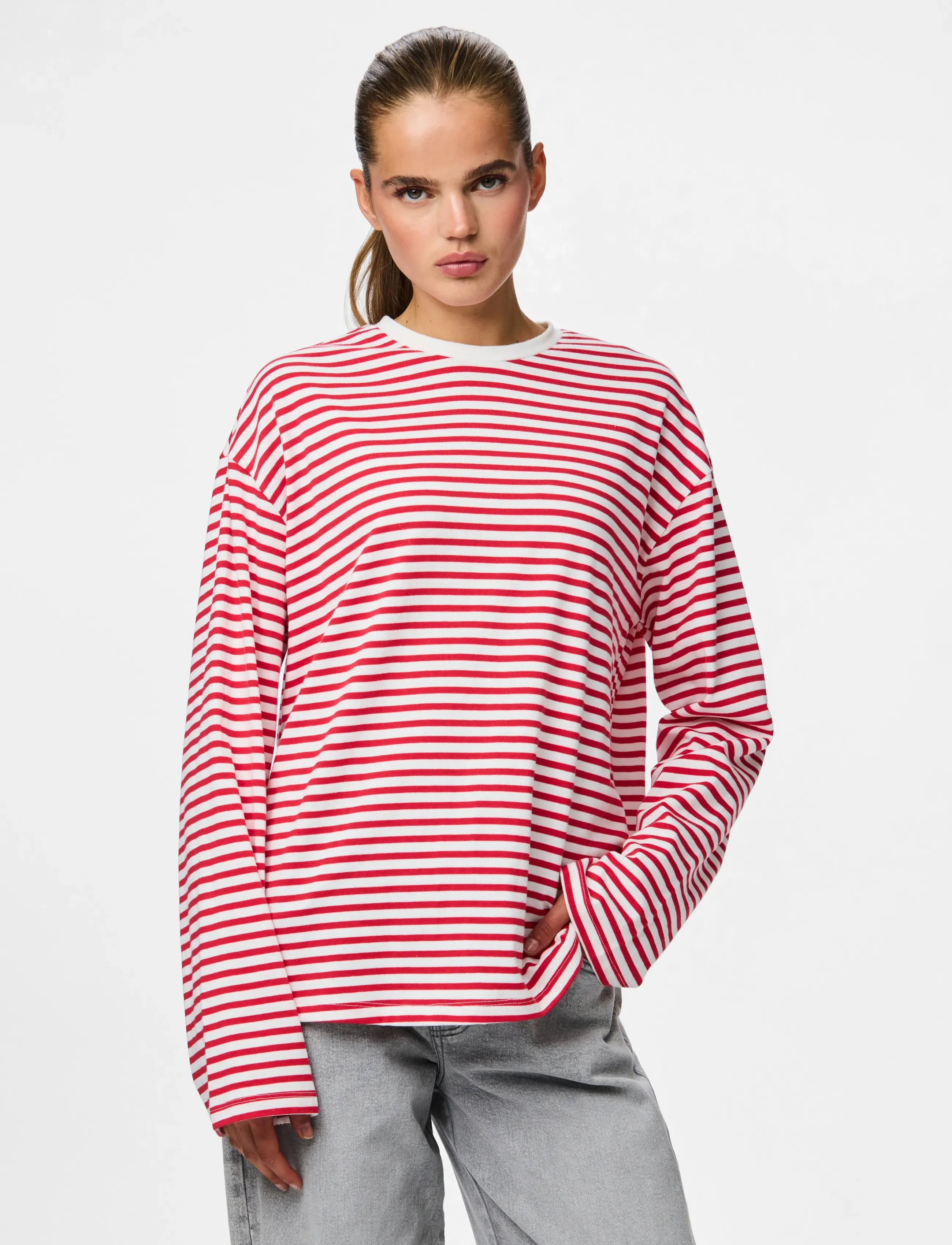 Pieces PCSADIE LS TOP JRS NOOS - T-Shirts & Tops - CLOUD DANCER / red