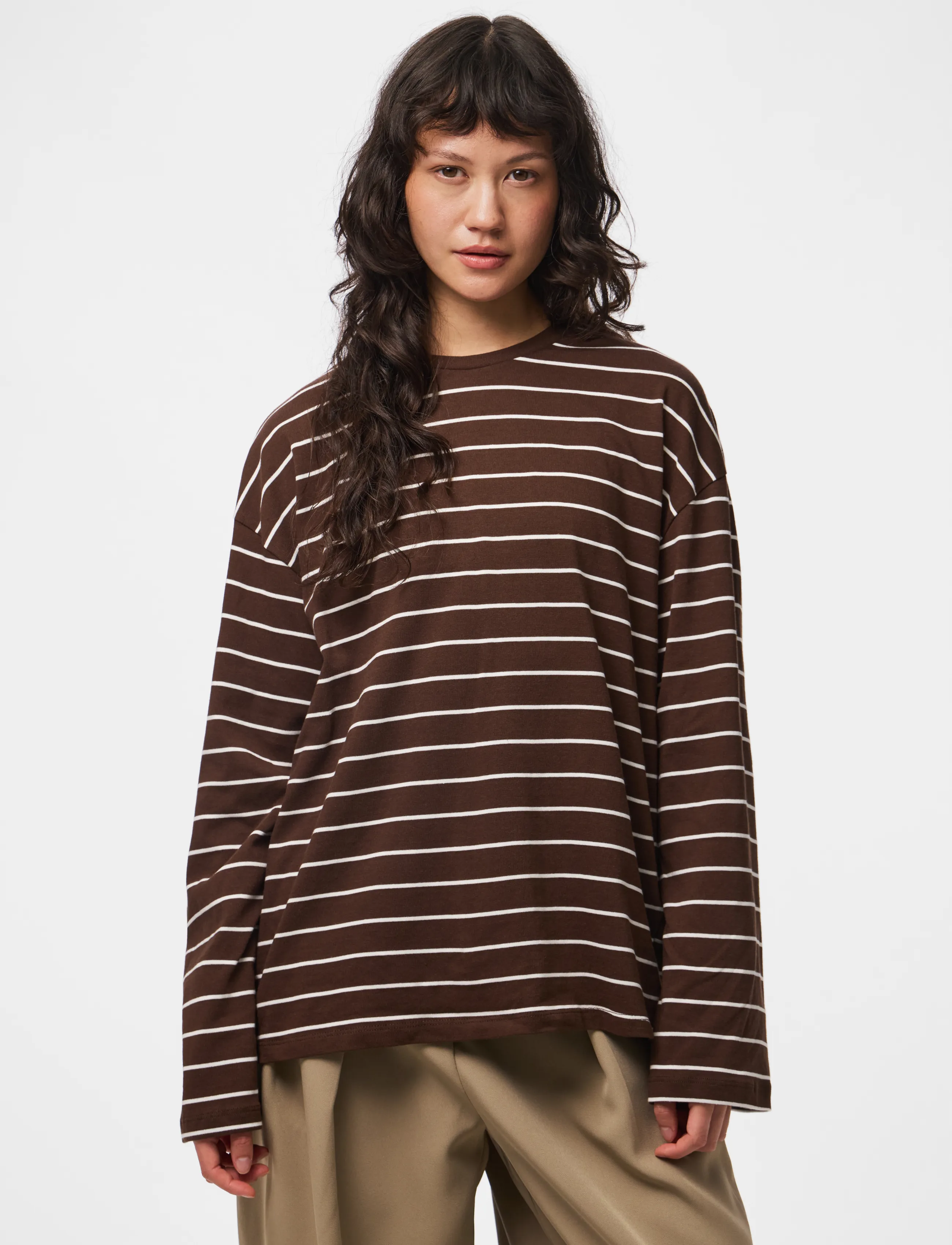 Pieces Pcsadie Ls Top Jrs Noos Bc, S, T-shirts & Oberteile, Braun - Long-sleeved, Frauen