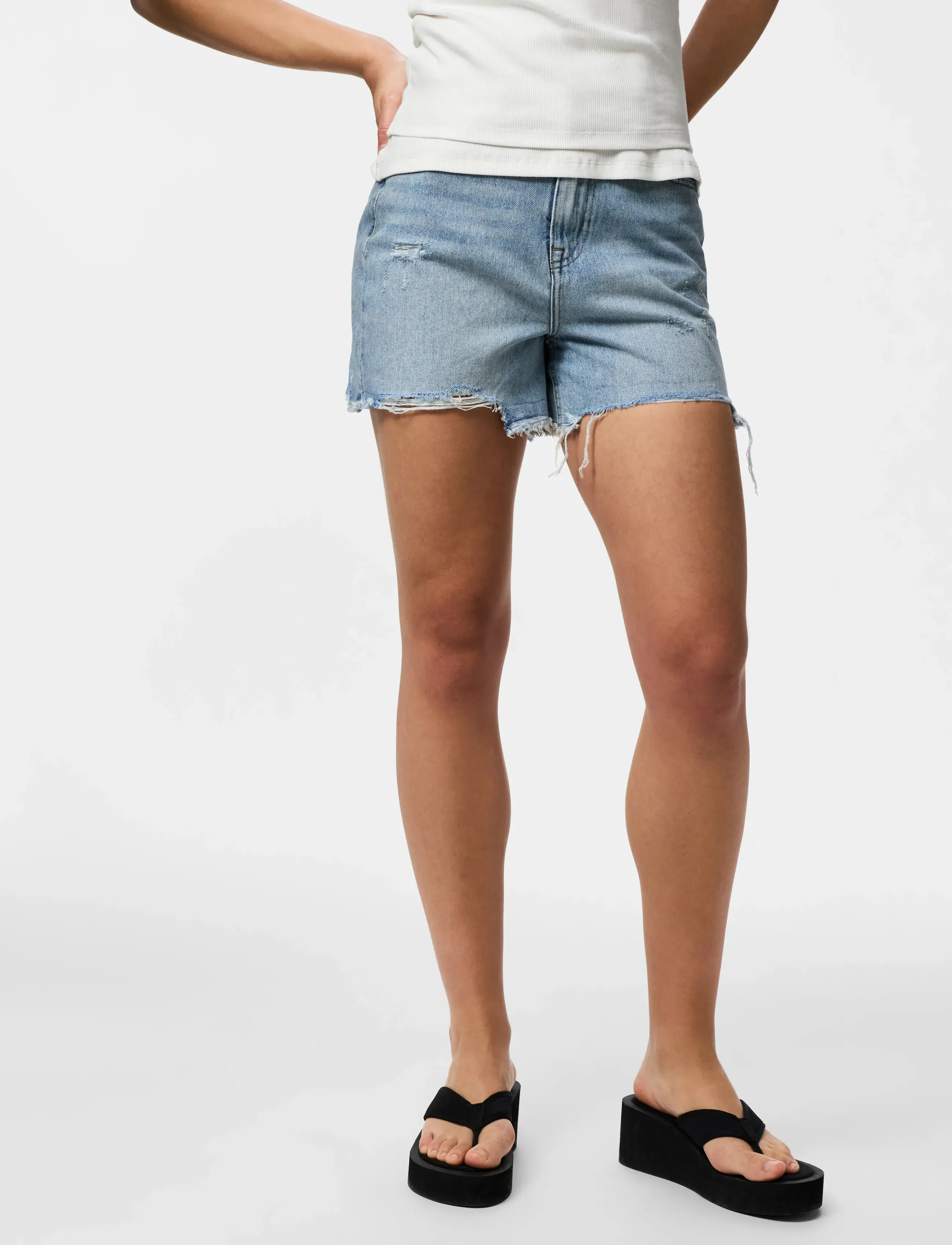 Pieces Pcsummer Hw Dest Lb Shorts Noos, L, Blue, Shorts > Denim Shorts, Dame