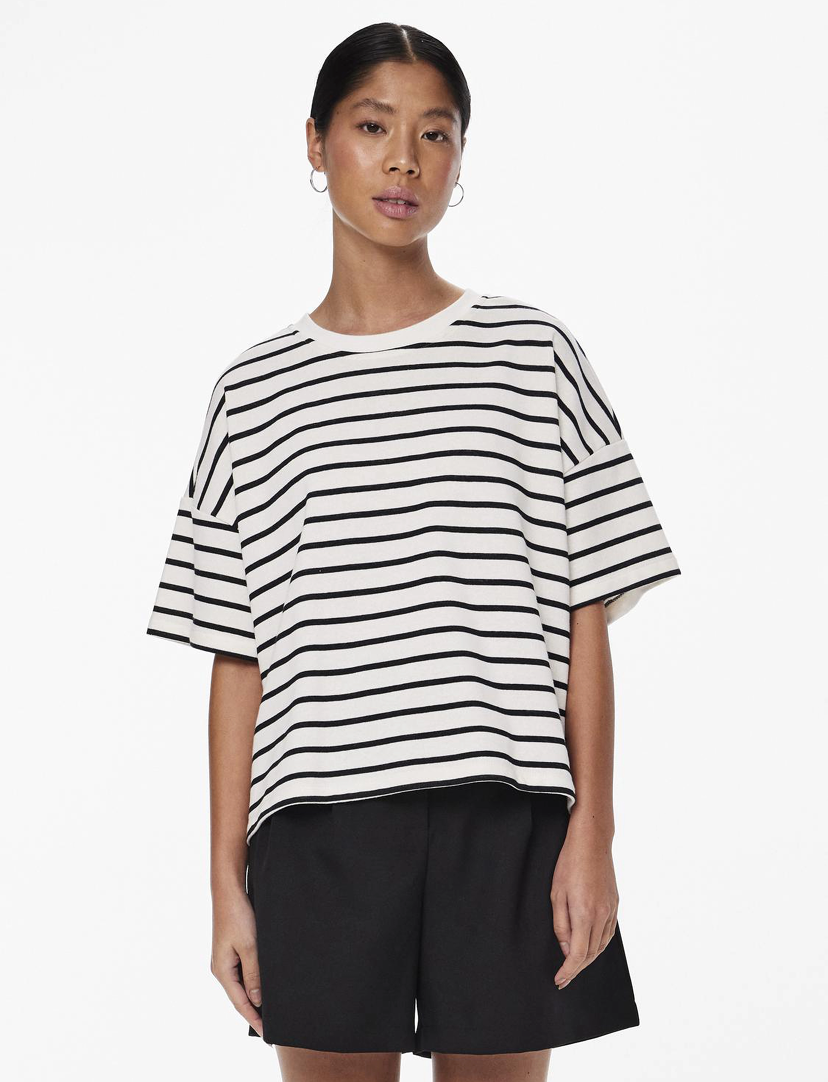 Pieces PCCHILLI SUMMER 2/4 SWT STRPE UB NOOS BC - T-Shirts & Tops - CLOUD DANCER / white