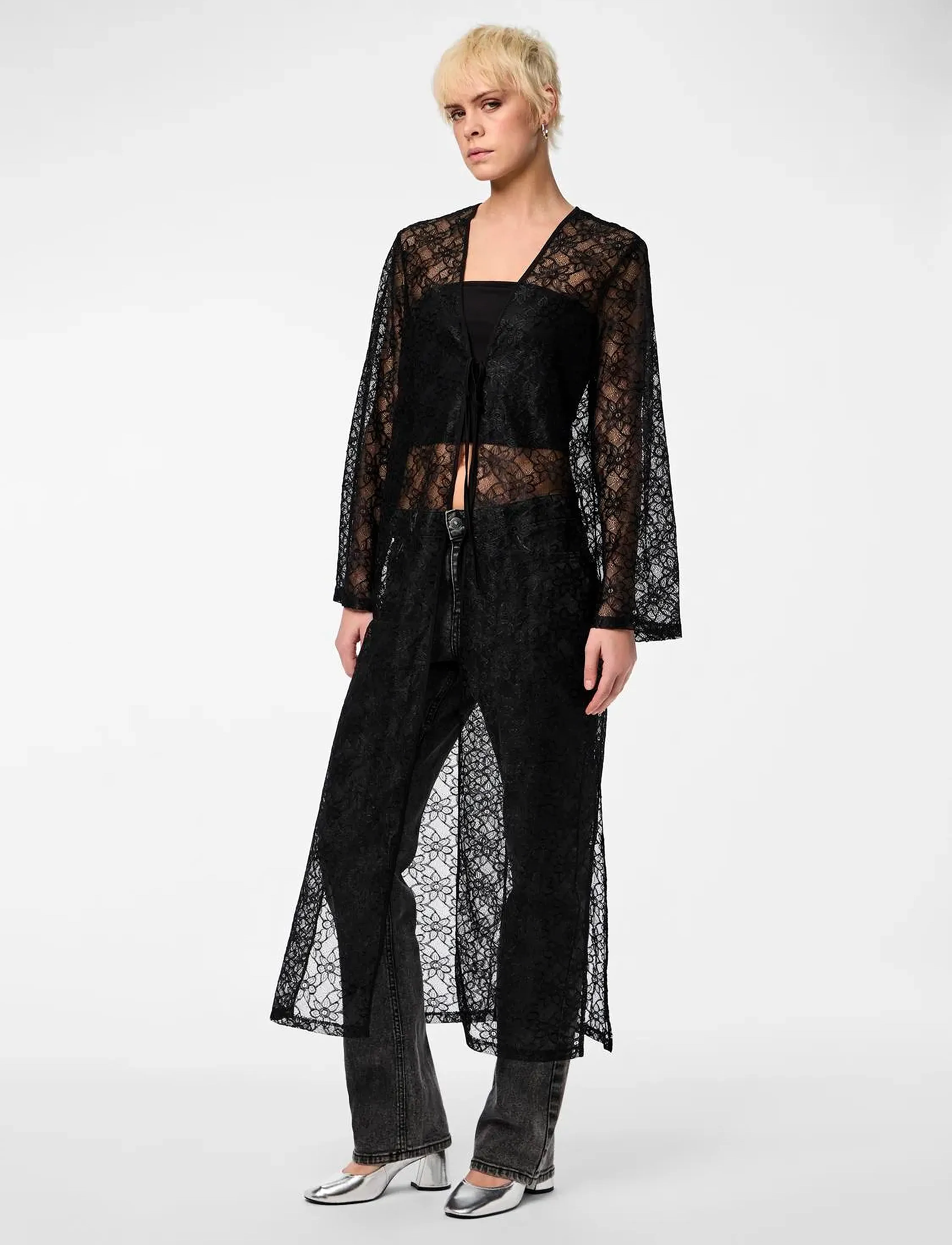 Pieces - PCATILDE LS LACE ANKLE KIMINO SWW - black onyx - 4