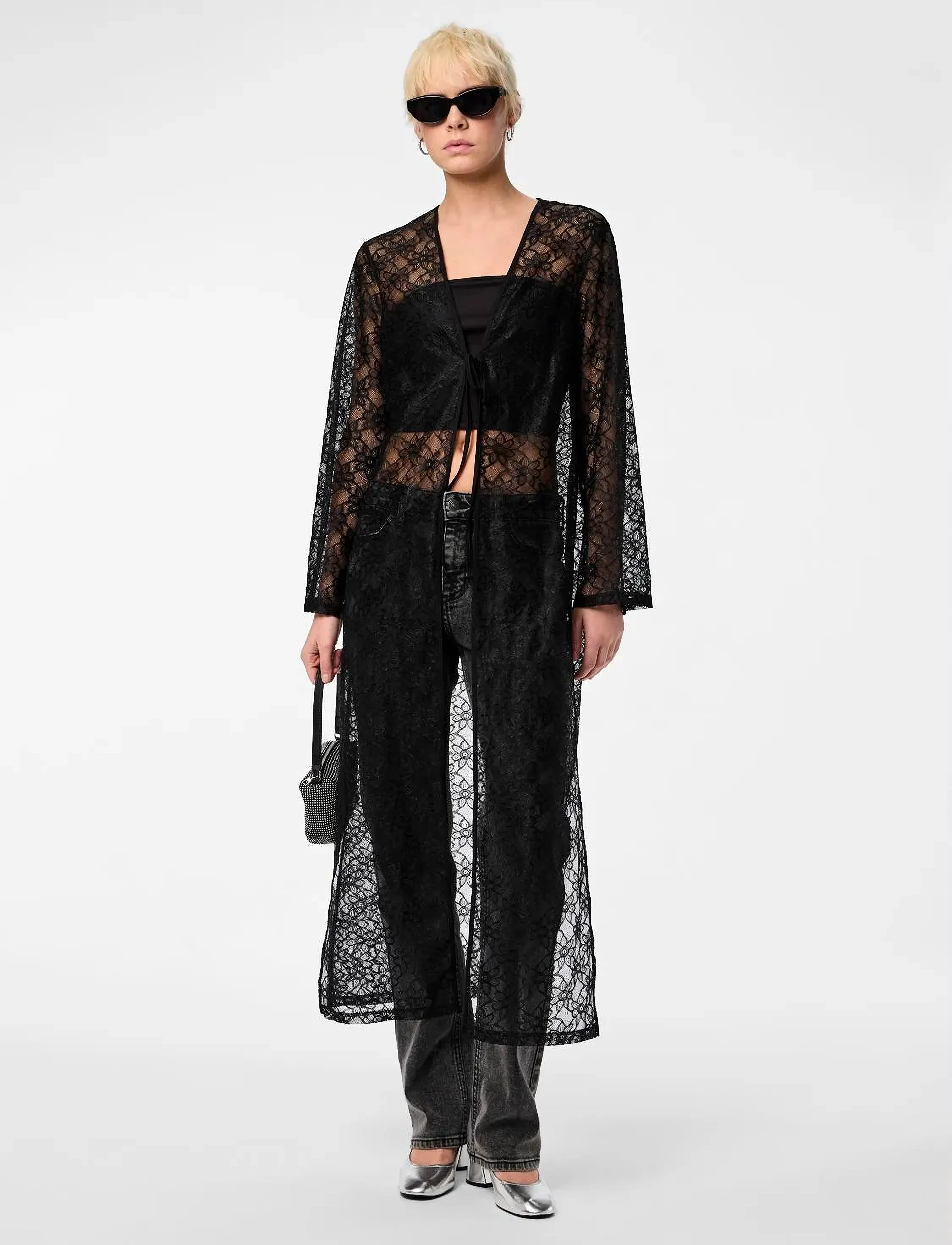 Pieces - PCATILDE LS LACE ANKLE KIMINO SWW - black onyx - 5