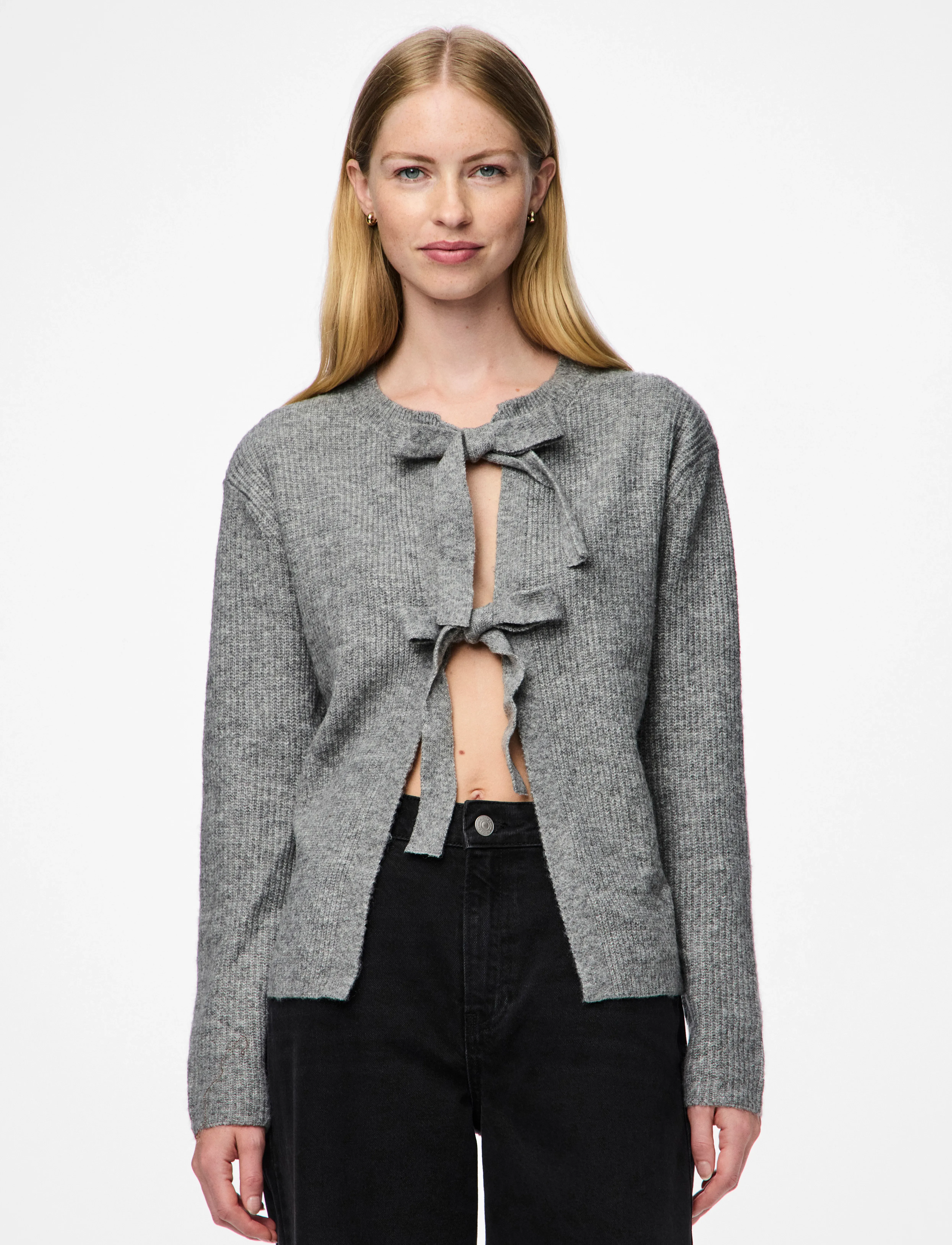 Pieces PCSILLY LS REV TIE KNIT NOOS BC - Stickat - MEDIUM GREY MELANGE / grey