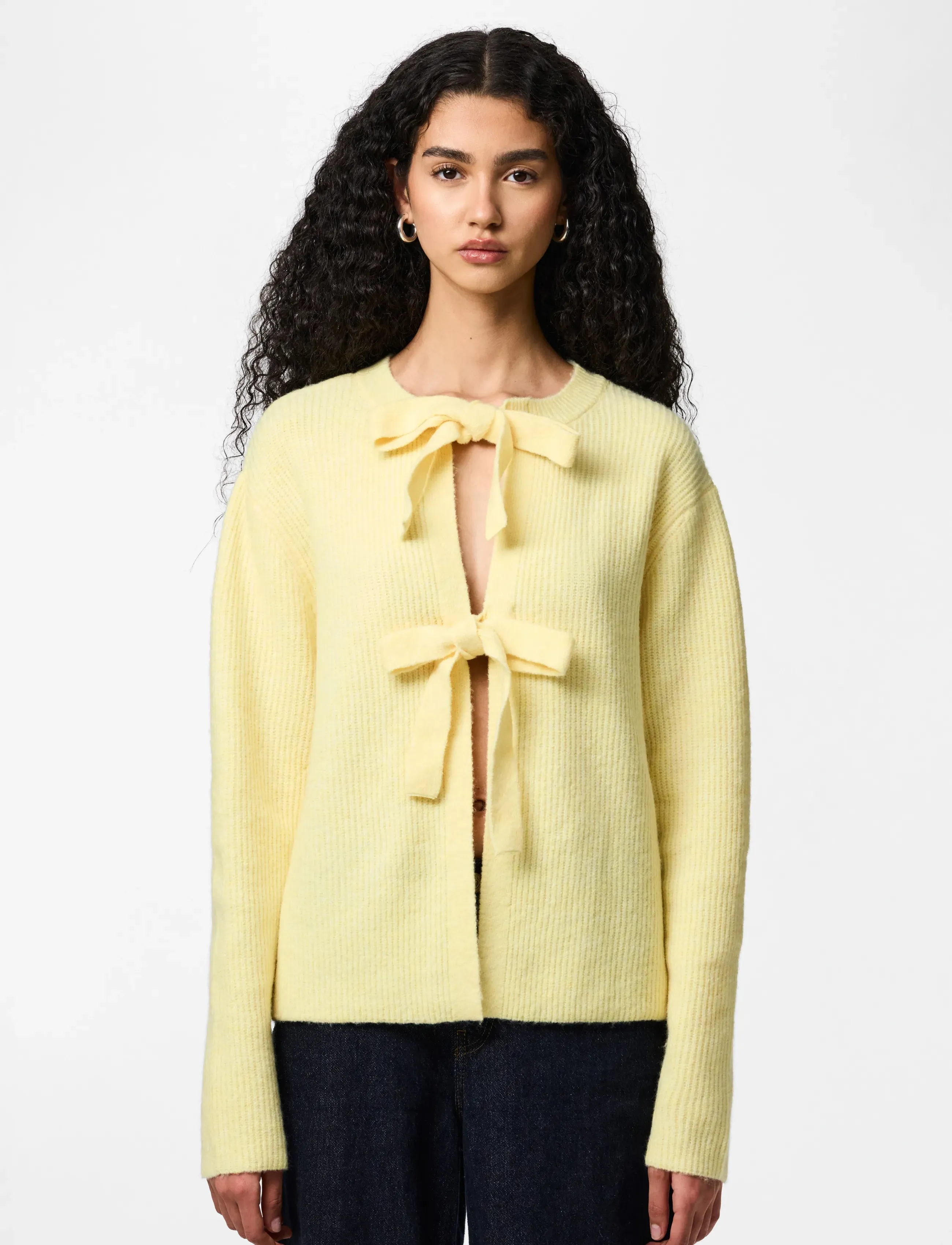 Pieces Pcsilly Ls Rev Tie Knit Noos Bc, XS, Yellow, Strik > Trøjer, Dame