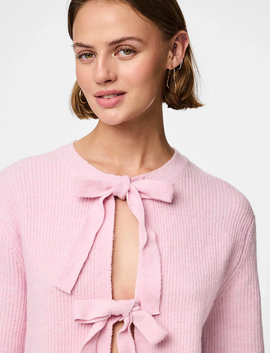 Pieces - PCSILLY LS REV TIE KNIT NOOS BC - stickade tröjor - roseate spoonbill - 4