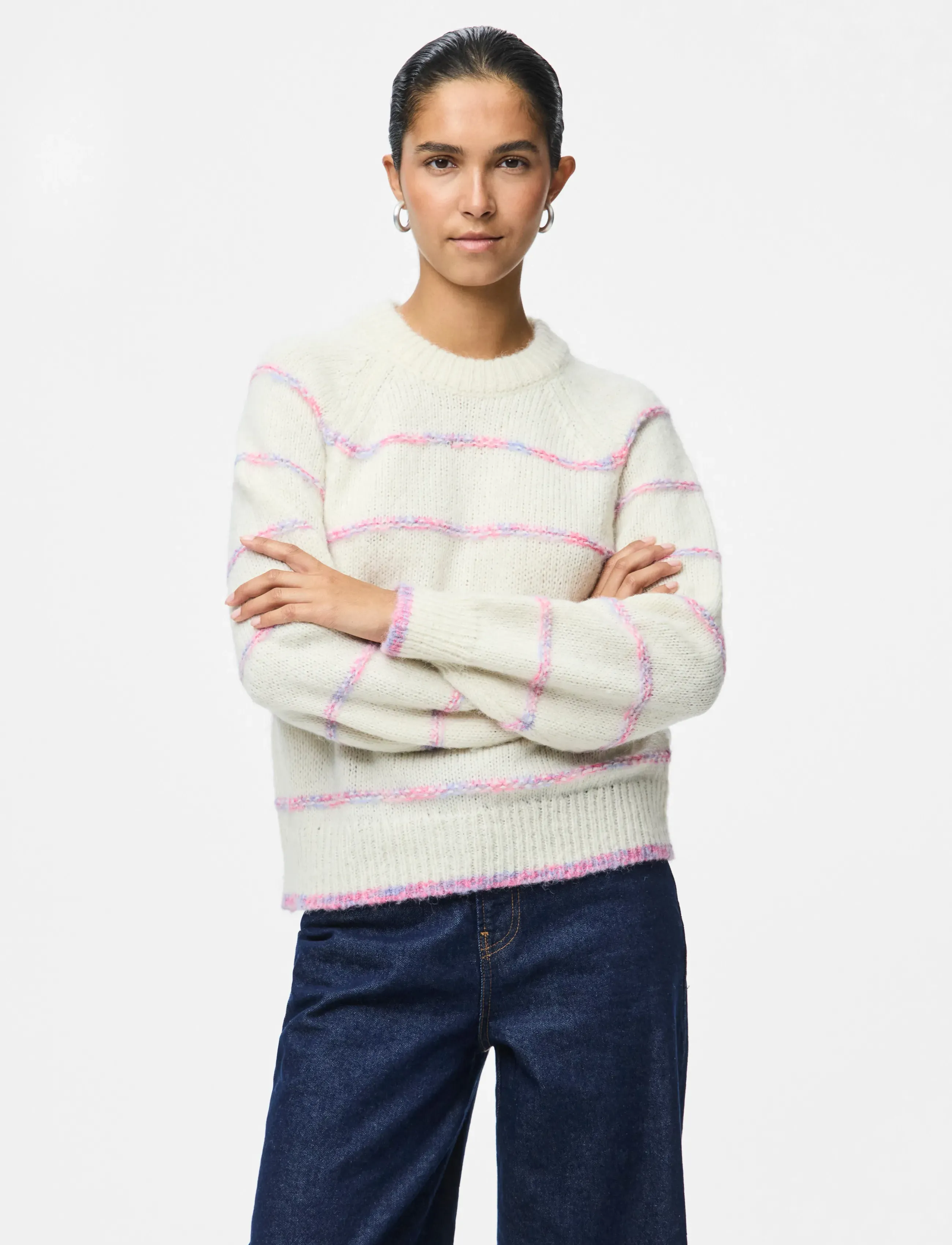 Pieces PCNELIA LS O-NECK KNIT NOOS BC - Kleidung - BIRCH / cream