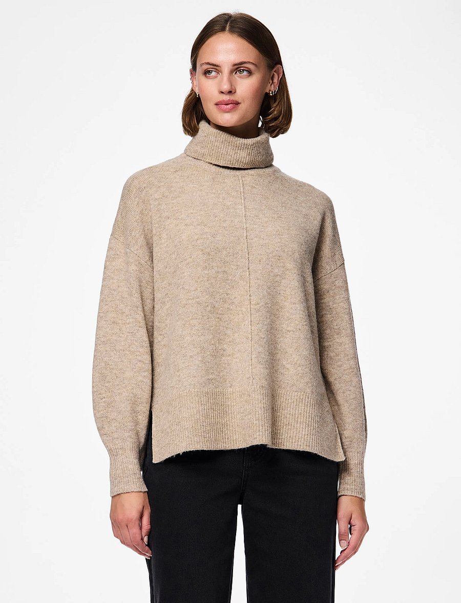 Pieces - PCMALOU LS ROLLNECK KNIT NOOS BC - taupe gray - 0