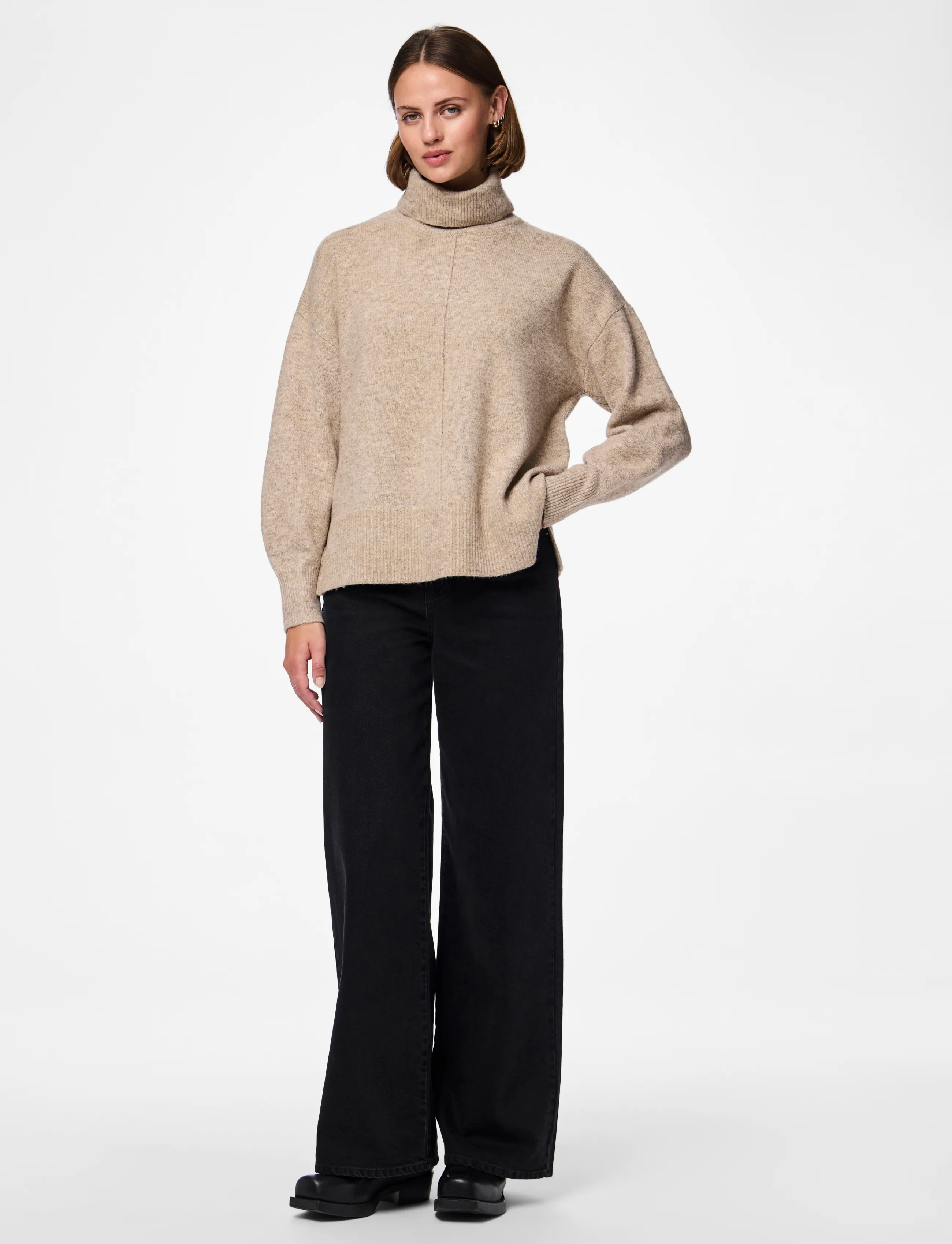 Pieces - PCMALOU LS ROLLNECK KNIT NOOS BC - taupe gray - 4