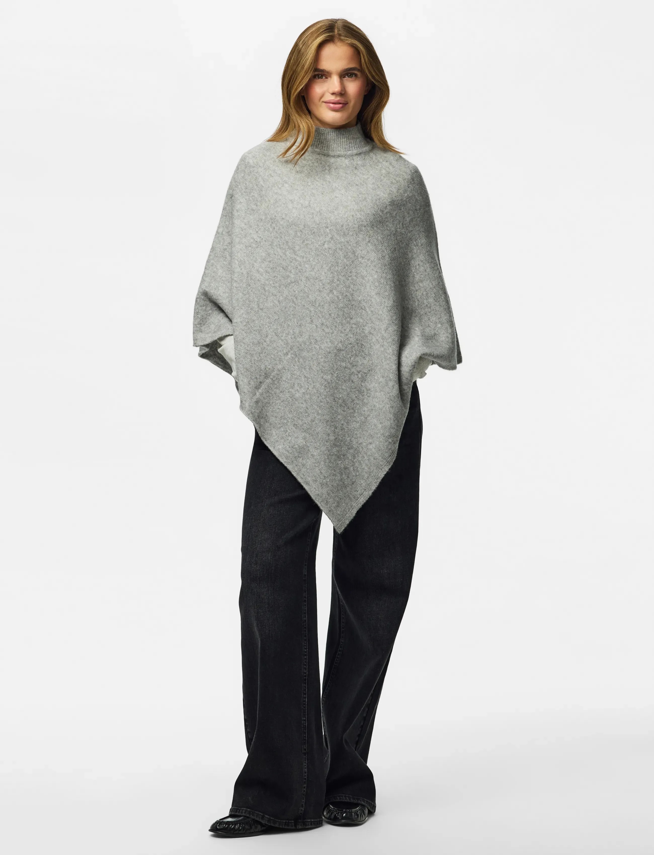 Pieces - PCFORTUNA HIGH NECK PONCHO NOOS BC - medium grey melange - 4