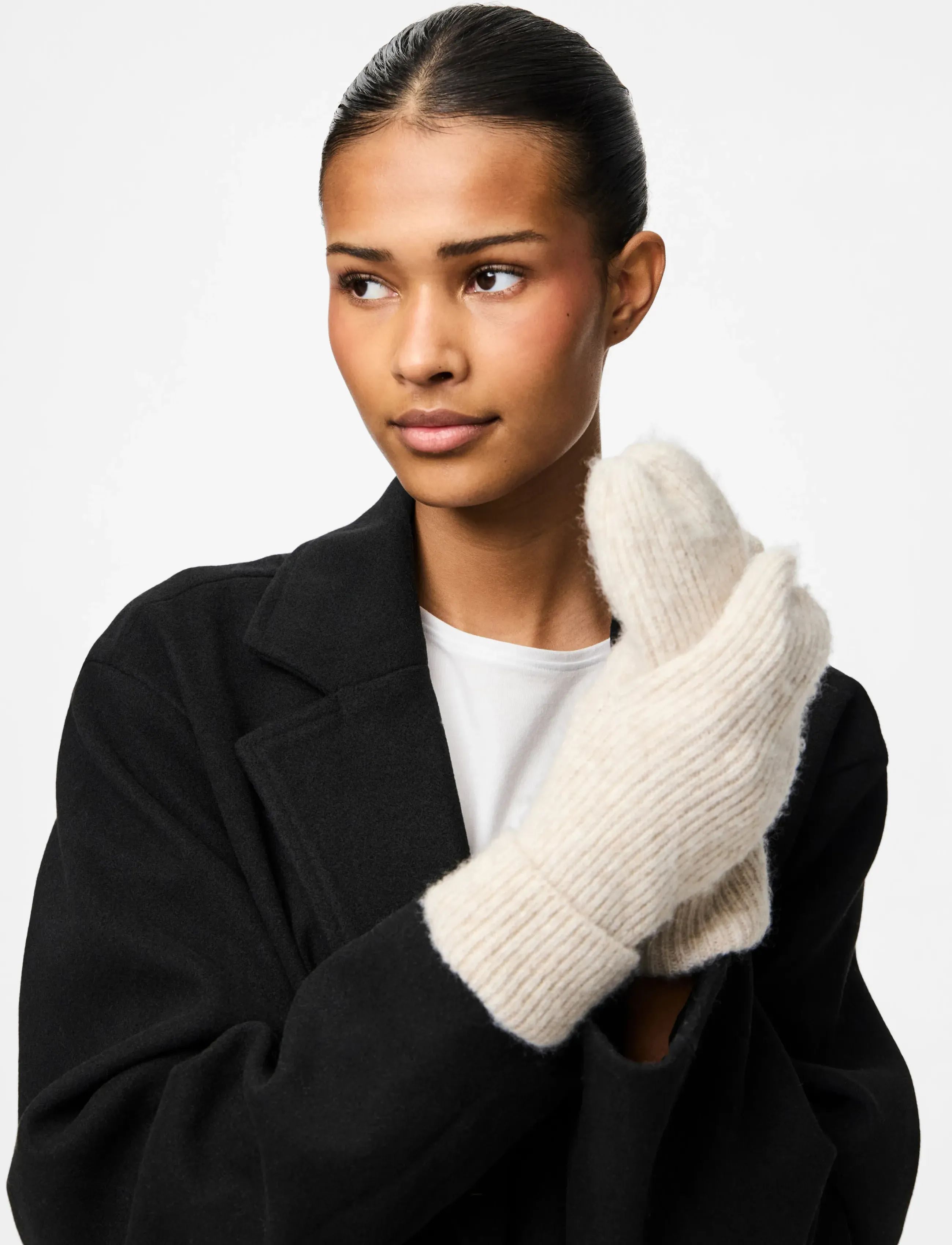 Pieces Pcmoella Mittens Noos Bc, Kvinder, Ribstrikkede Vanter, Cream, Str: ONE SIZE