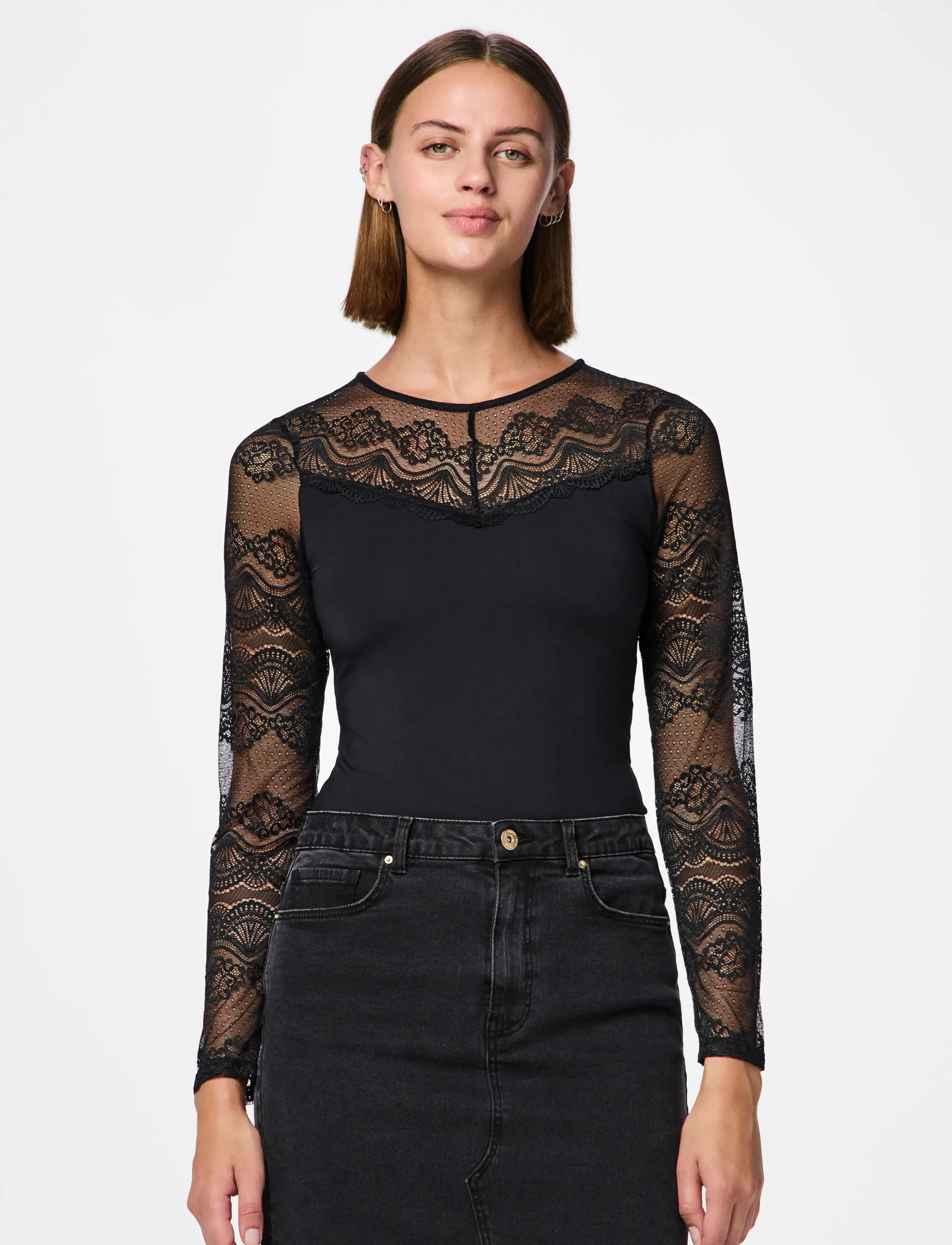 Pieces Pcsinna Ls Bodystocking, XL, Black, Undertøj > Kroppe & Slips, Dame