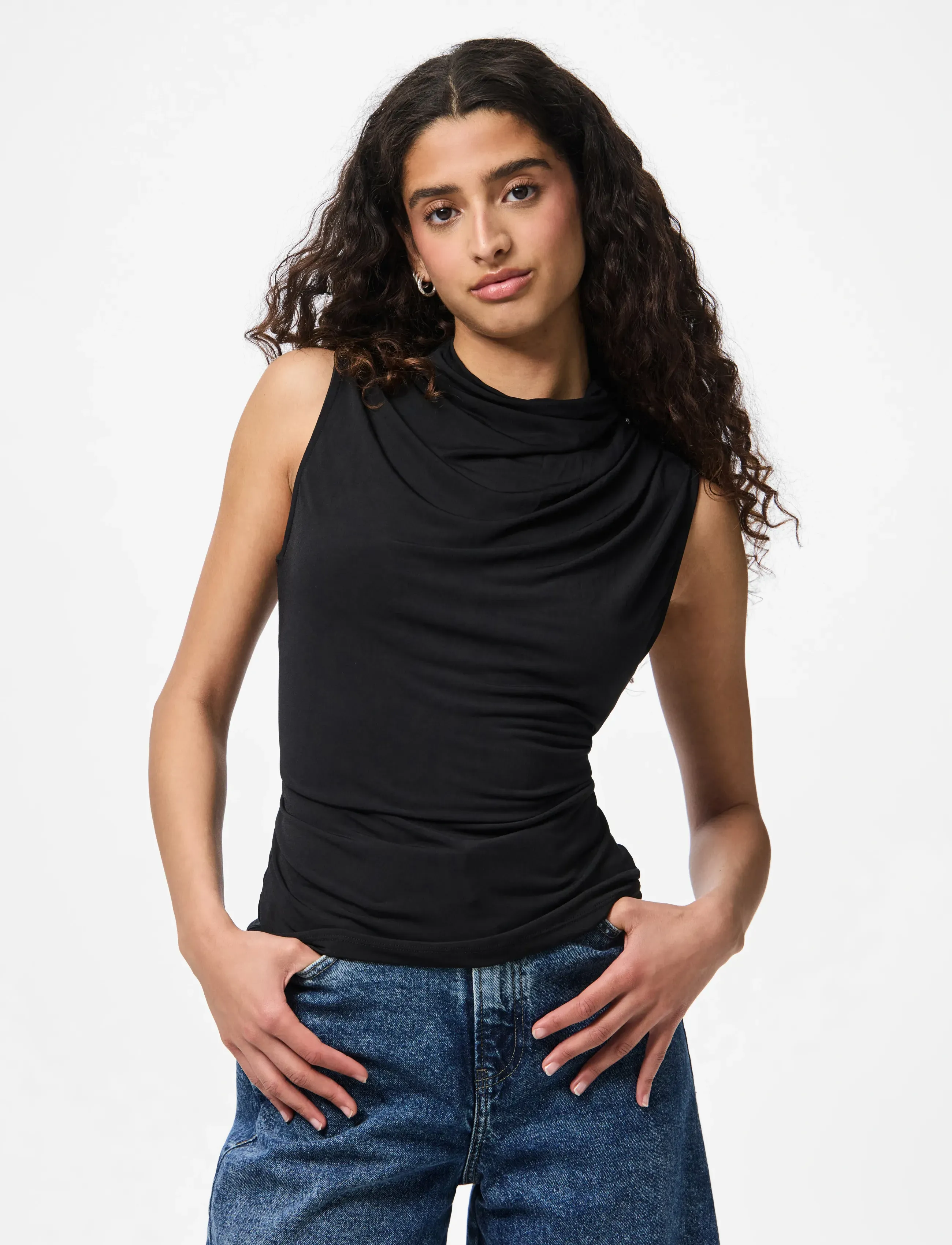 Pieces Pcmadison Sl Draped Top Jrs Noos Bc, Kvinder, Ærmeløs Draperet Top, Sort, Str: XL