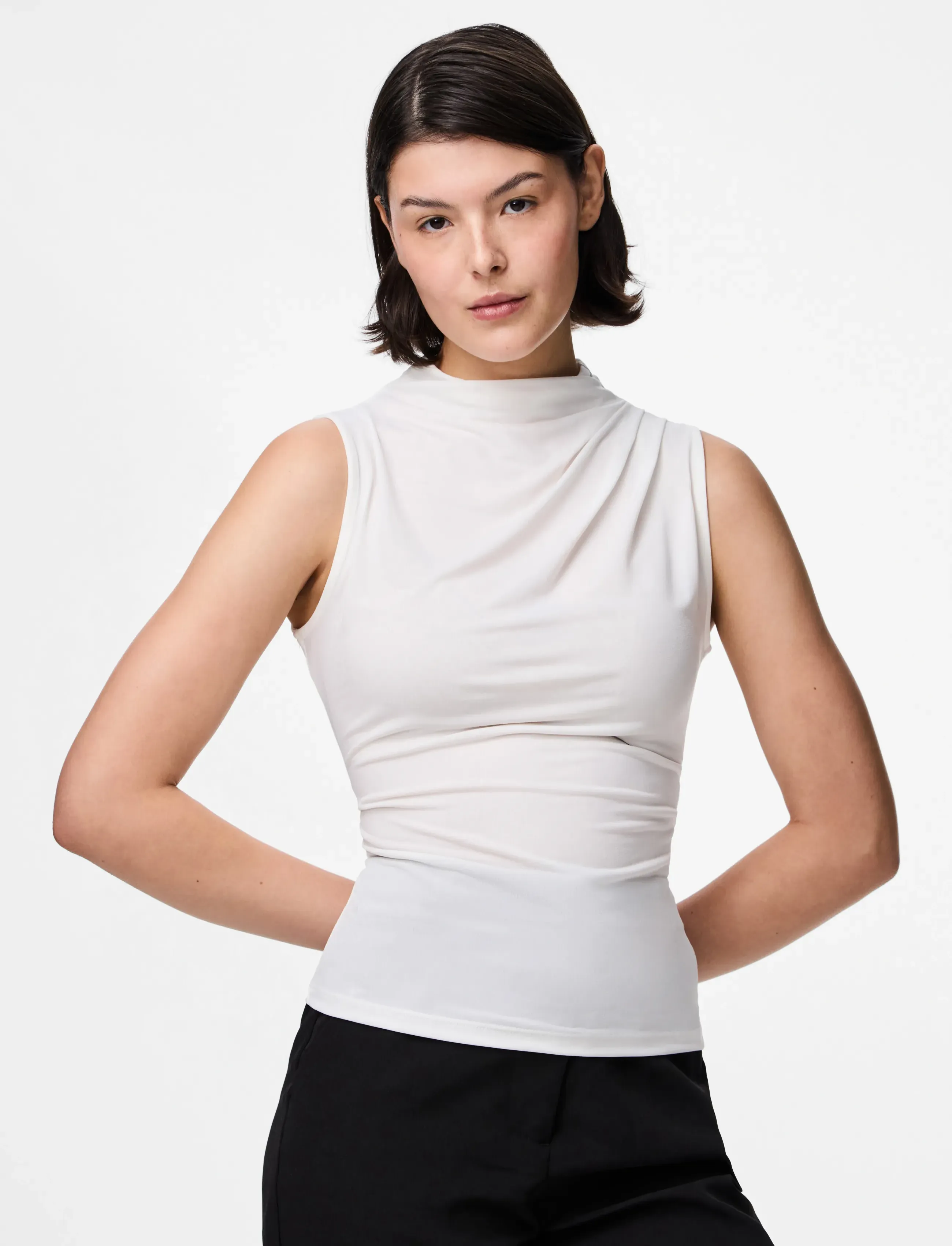 Pieces PCMADISON SL DRAPED TOP JRS NOOS BC - Ärmellose blusen - CLOUD DANCER / white