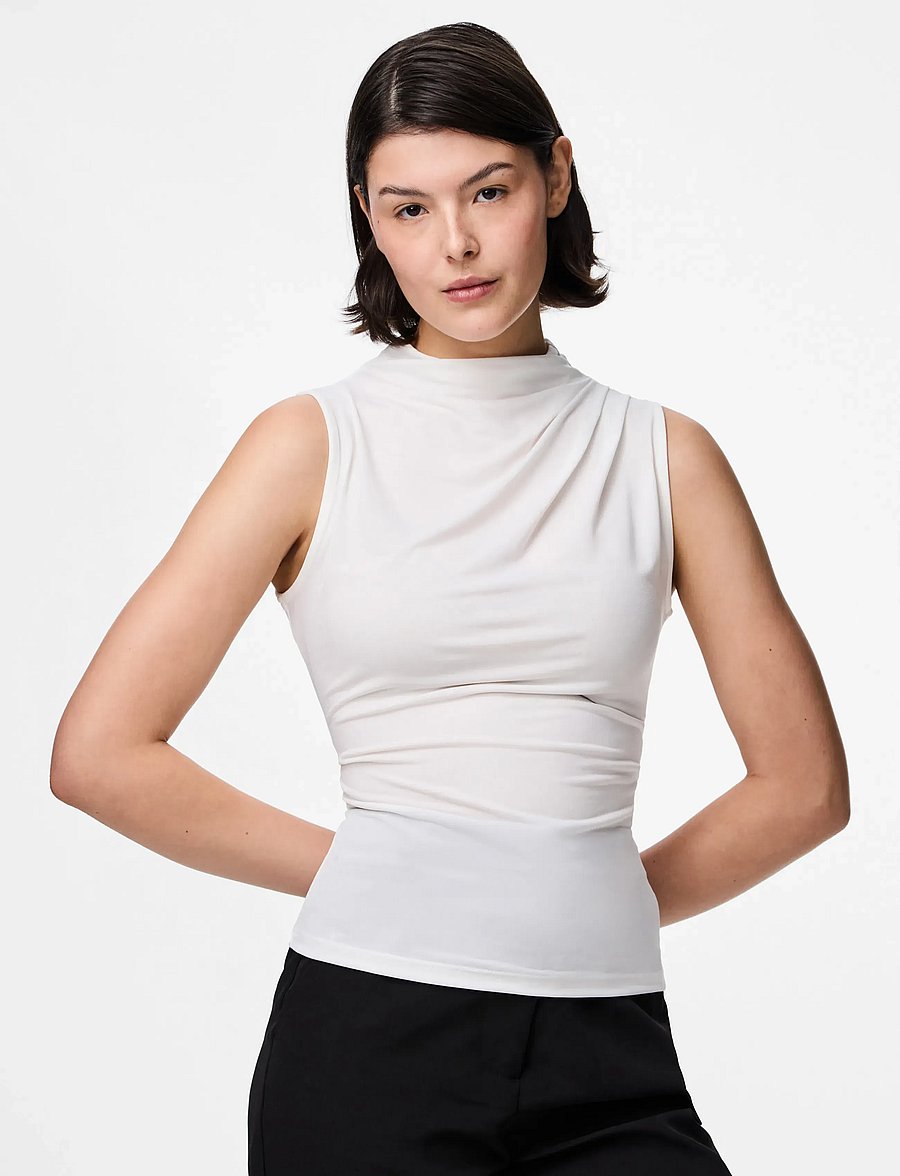 Pieces - PCMADISON SL DRAPED TOP JRS NOOS BC - Ärmellose blusen - cloud dancer - 0