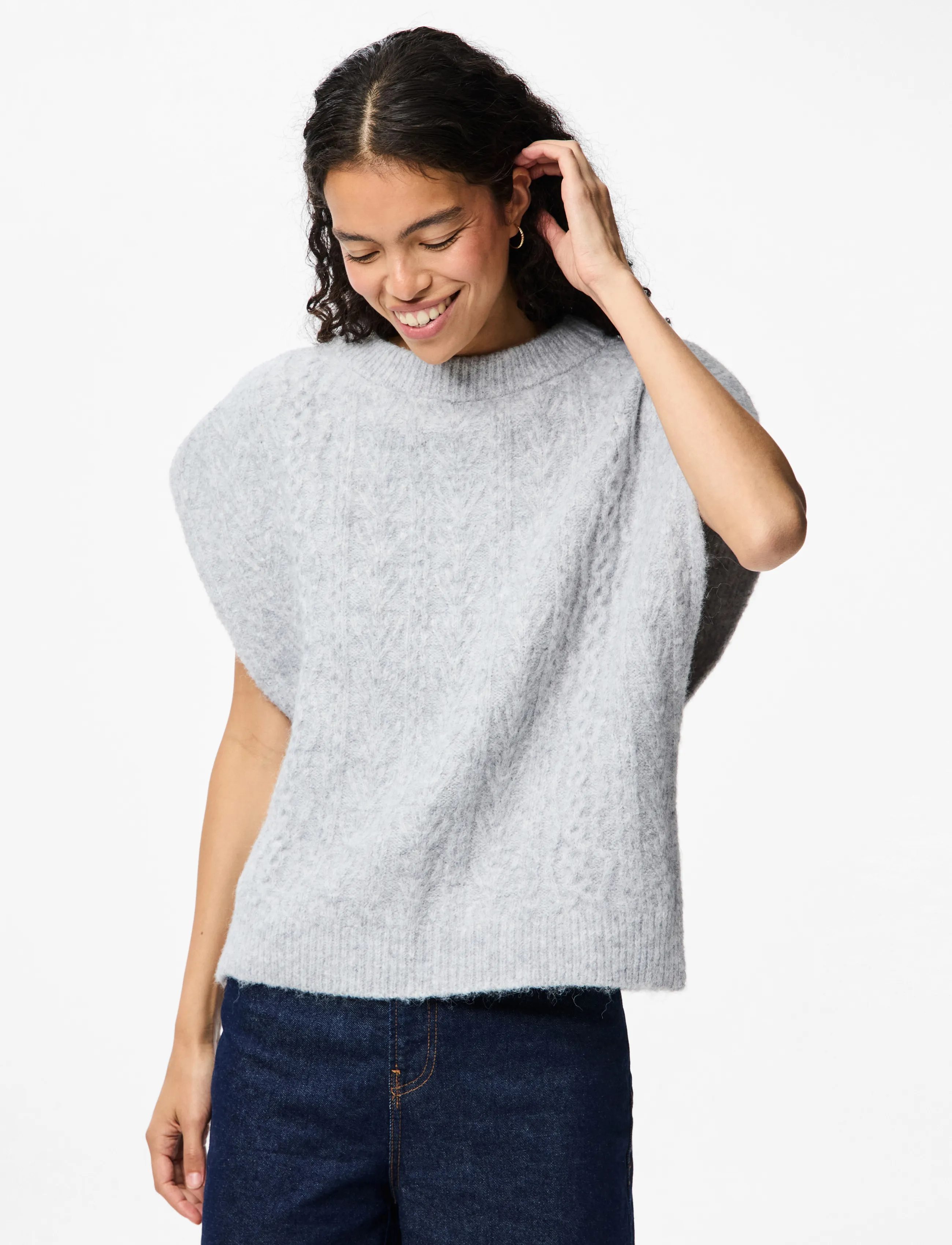 Pieces - PCNOSIE PONCHO BC - kootud vestid - light grey melange - 4