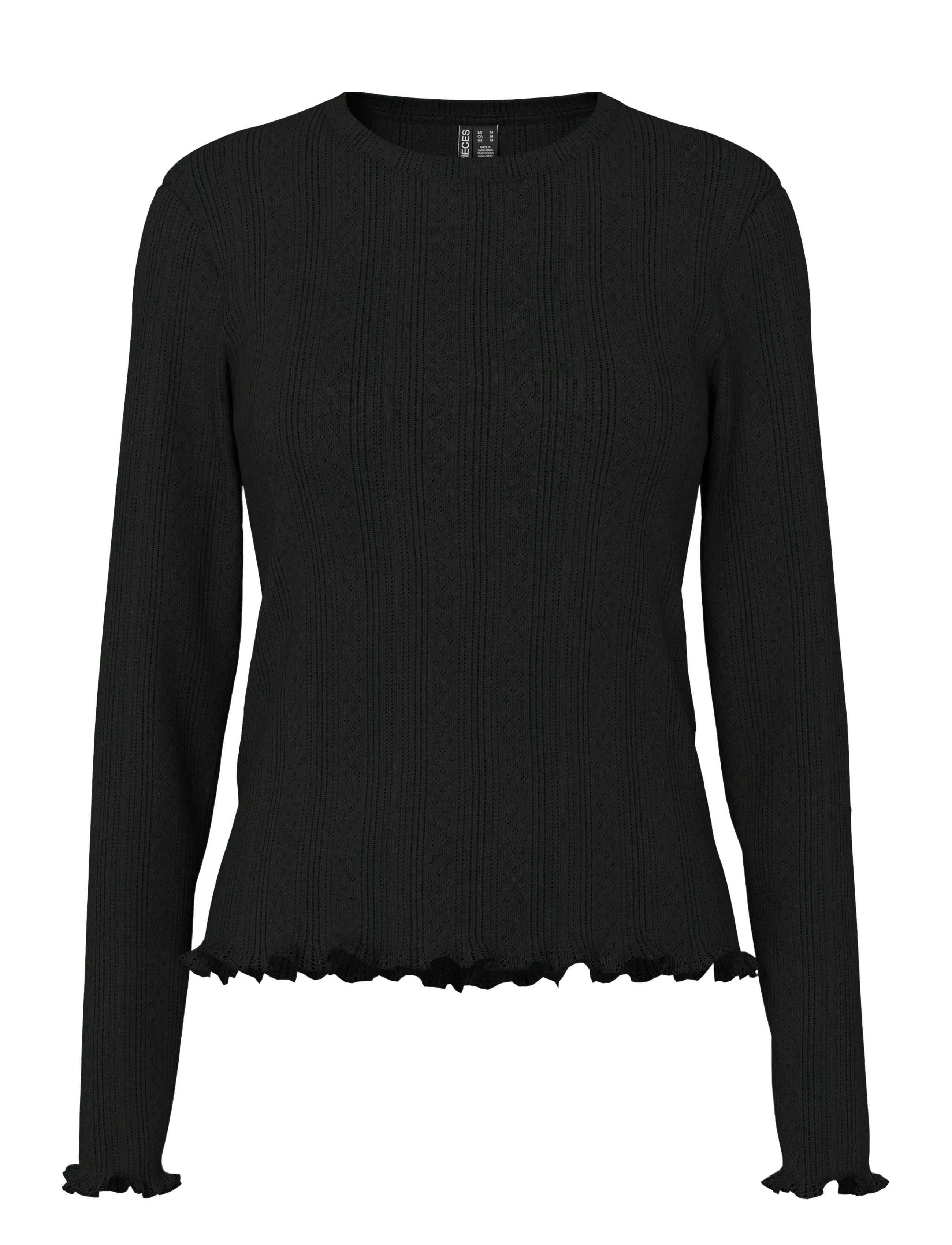 PIECES Pcmarie Ls O-Neck Poin Oberteil Jrs Noos Bc Schwarz - XS - Damen