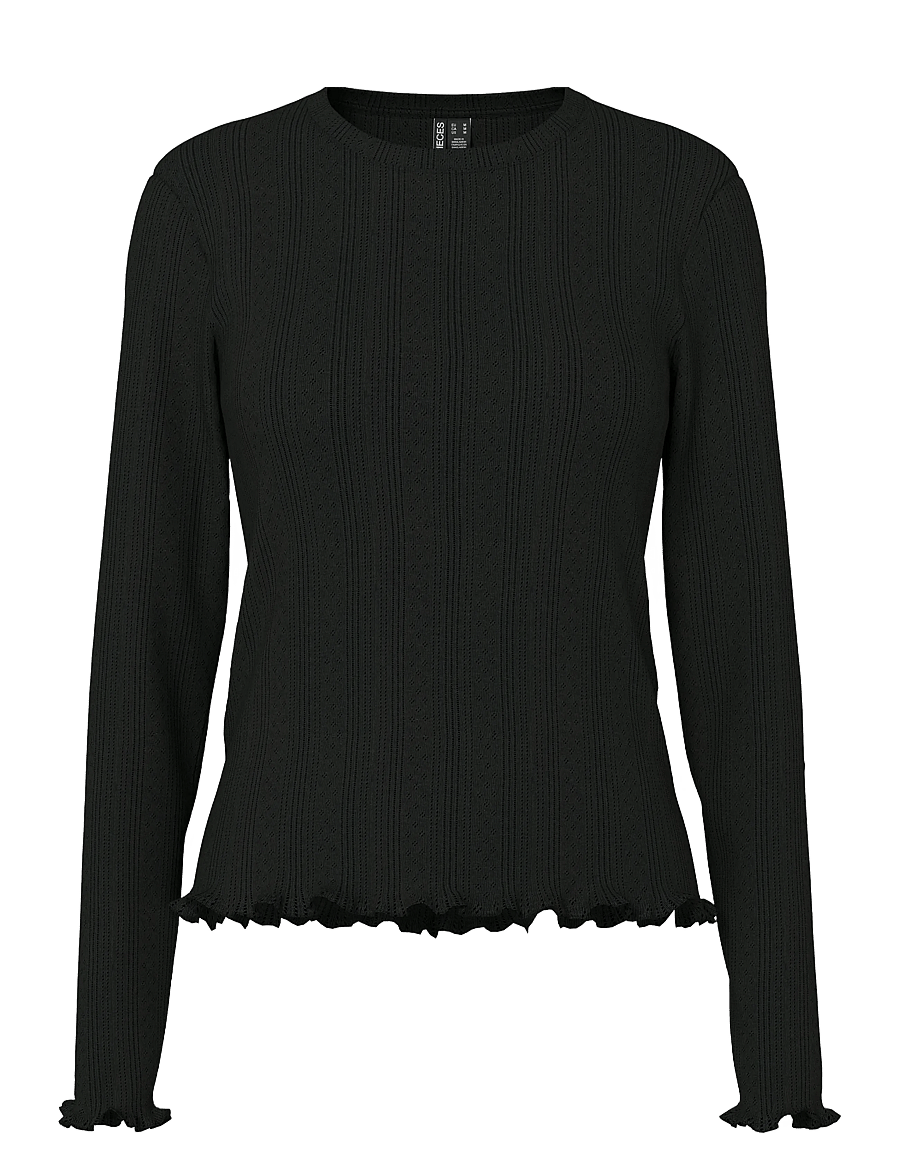 Pieces - PCMARIE LS O-NECK POIN TOP JRS NOOS BC - topi ar garām piedurknēm - black - 1
