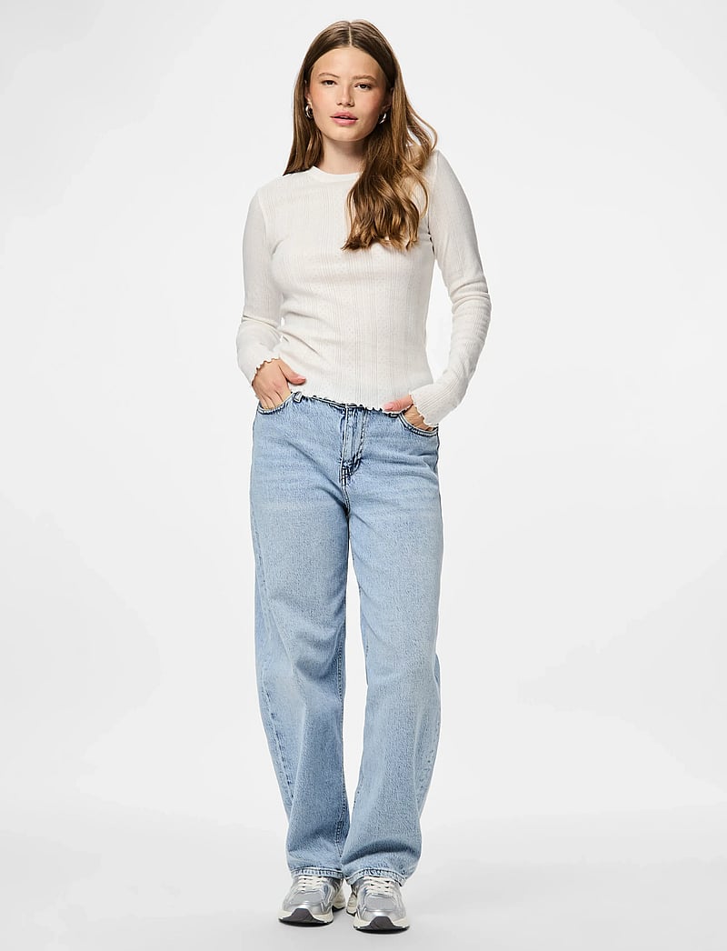 Pieces - PCMARIE LS O-NECK POIN TOP JRS NOOS BC - topi ar garām piedurknēm - cloud dancer - 0