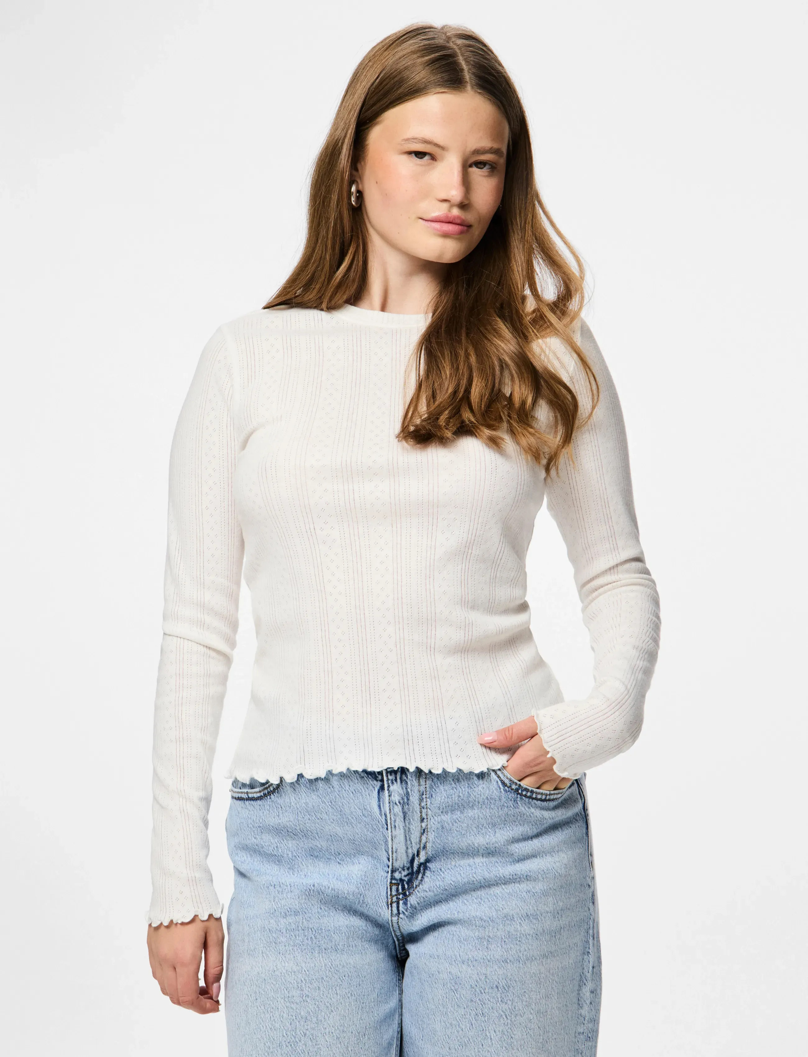 Pieces - PCMARIE LS O-NECK POIN TOP JRS NOOS BC - langärmlige tops - cloud dancer - 5