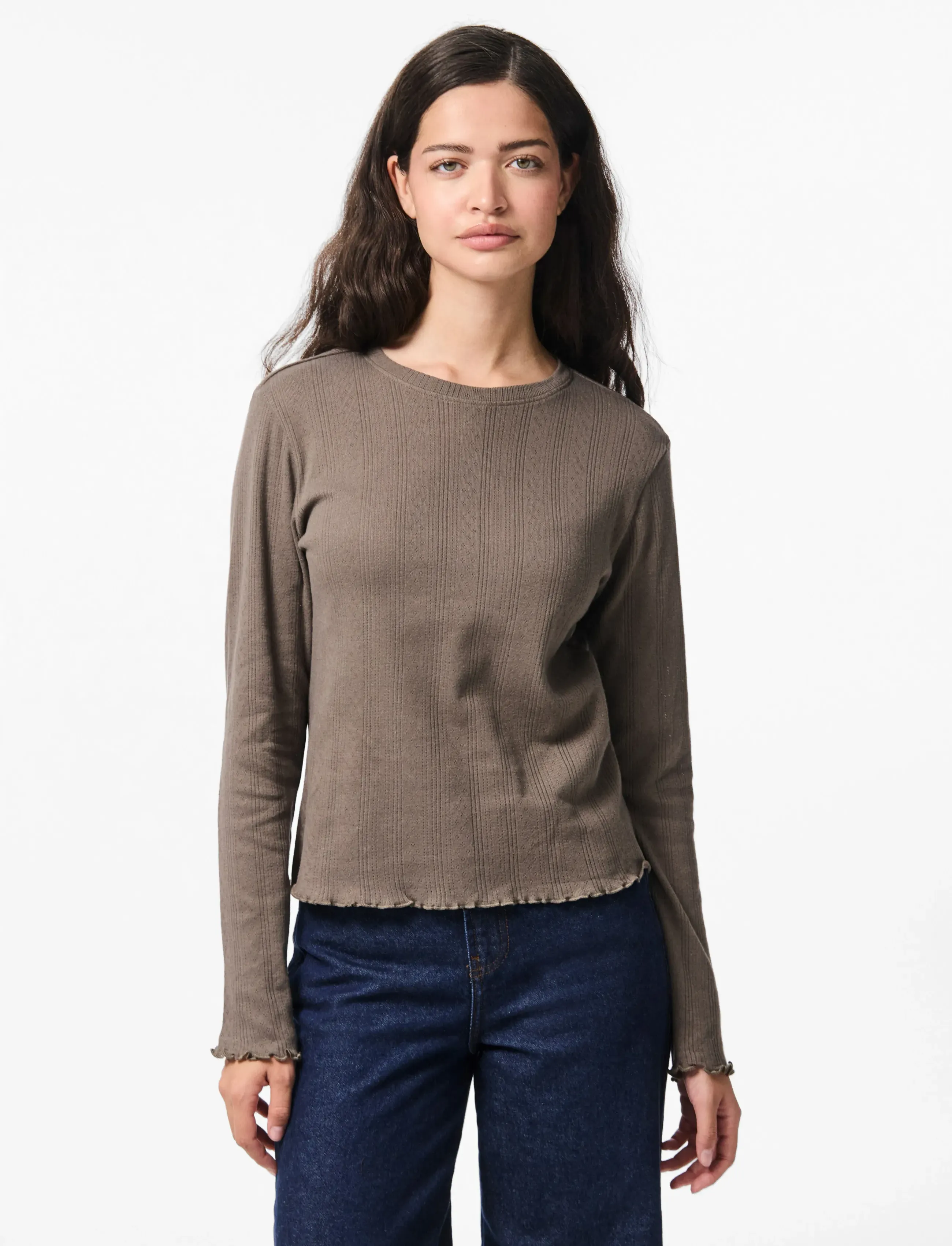 Pieces - PCMARIE LS O-NECK POIN TOP JRS NOOS BC - langærmede toppe - morel - 4