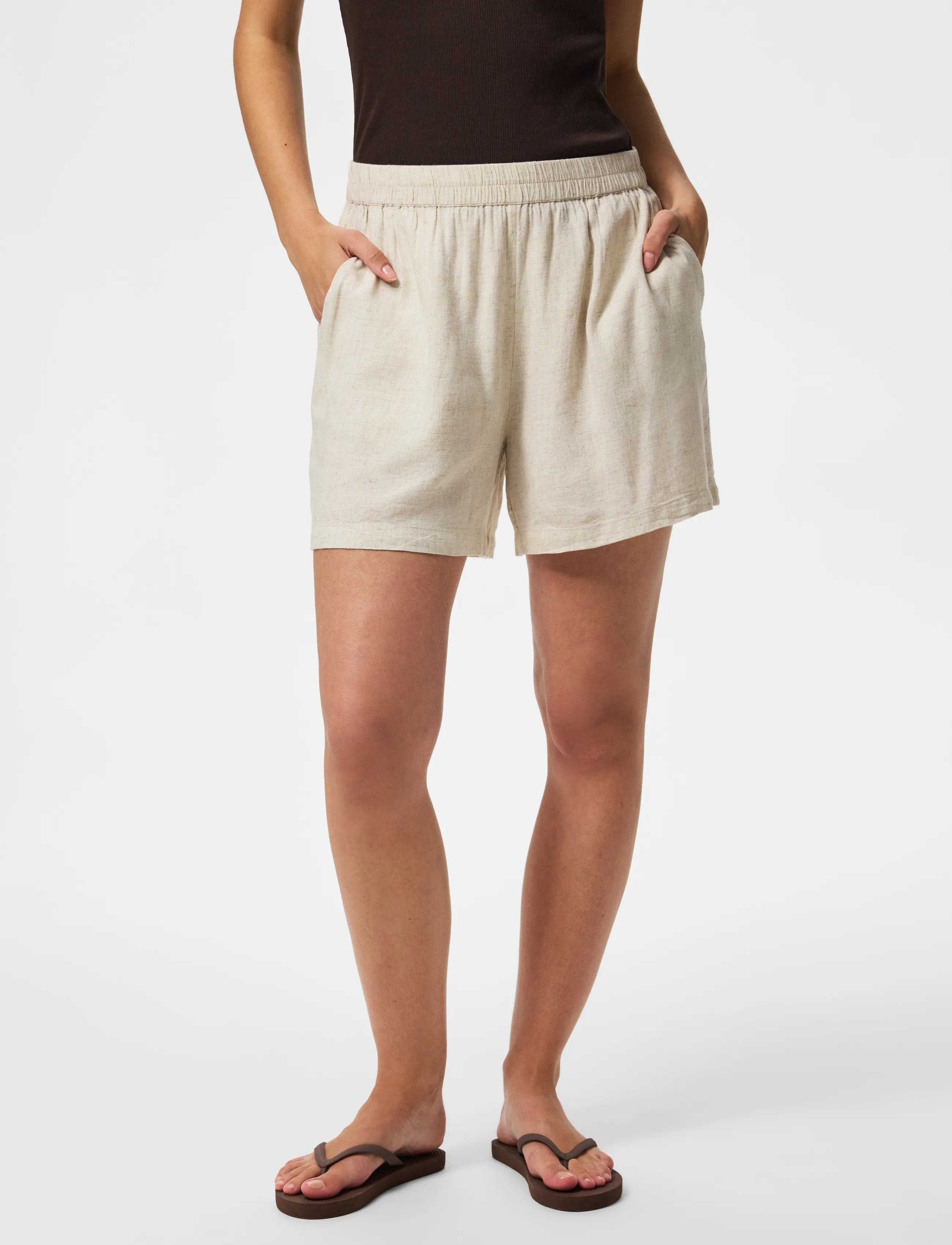 Pieces Pcpia Mw Shorts Wvn Noos, L, Beige, Shorts > Afslappede Shorts, Dame