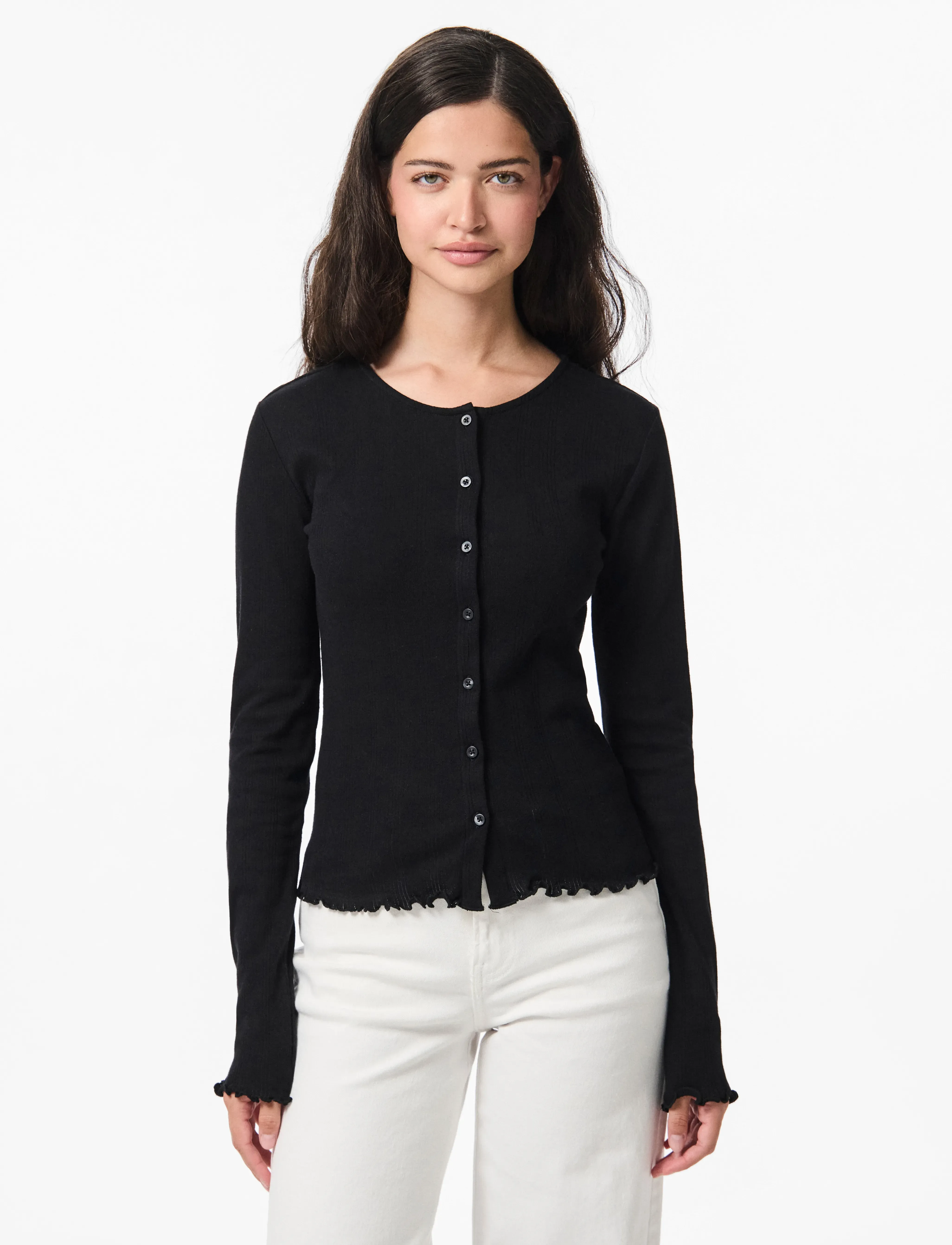 Pieces Pcmarie Ls Poin Cardigan Jrs Noos Bc, XS, Black, Strik > Cardigans, Dame