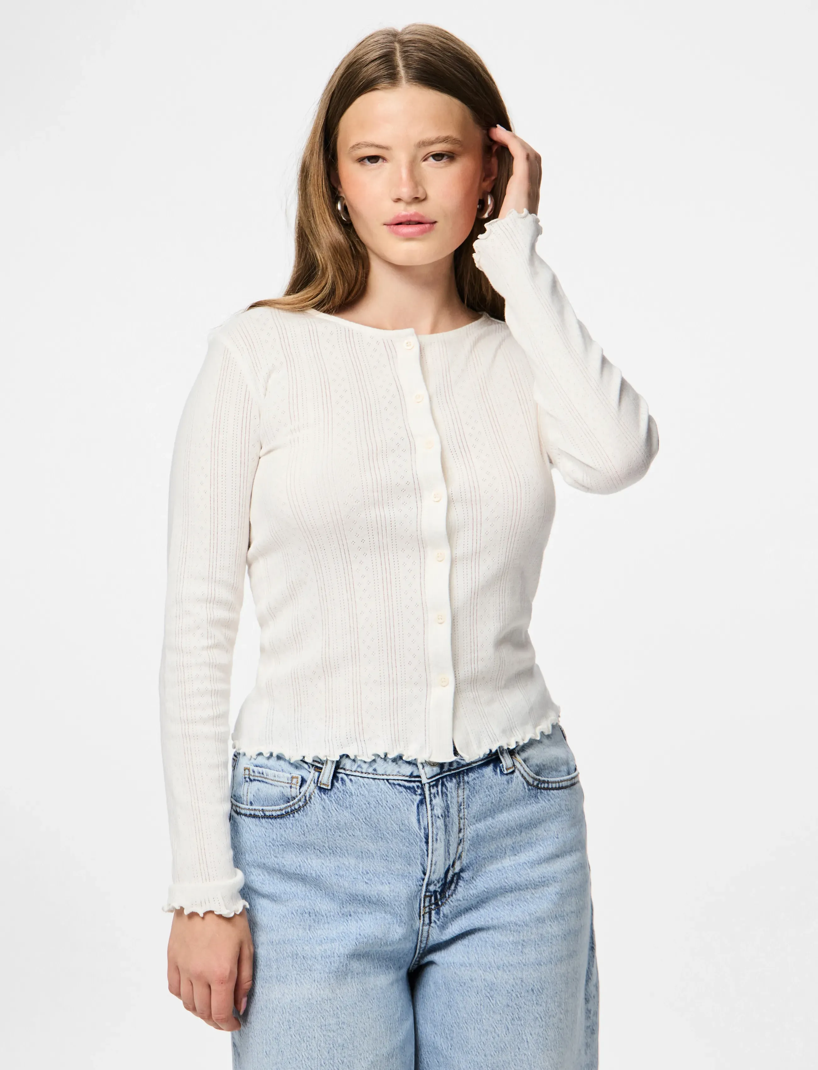 Pieces PCMARIE LS POIN CARDIGAN JRS NOOS BC - Stickat - CLOUD DANCER / white