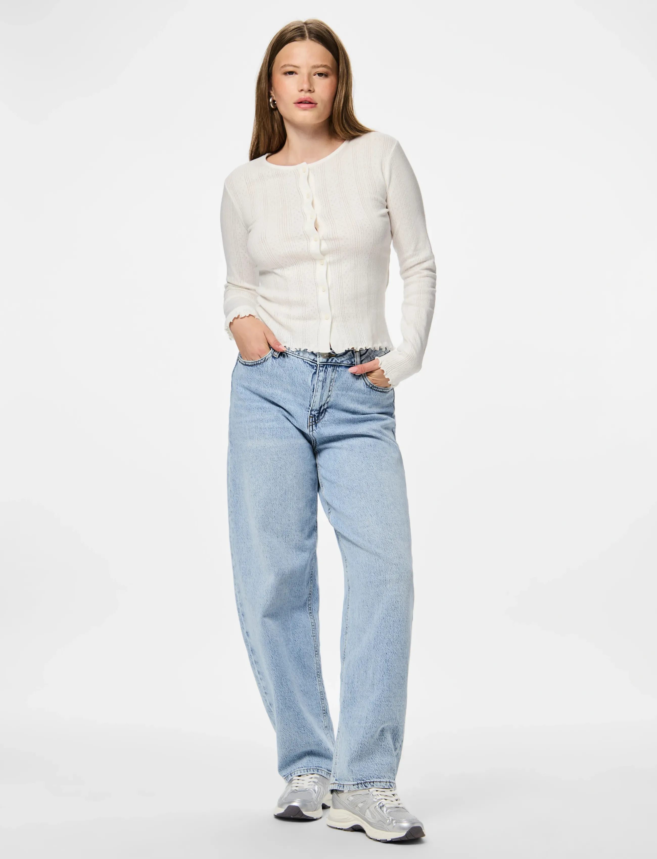 Pieces - PCMARIE LS POIN CARDIGAN JRS NOOS BC - cardigans - cloud dancer - 5