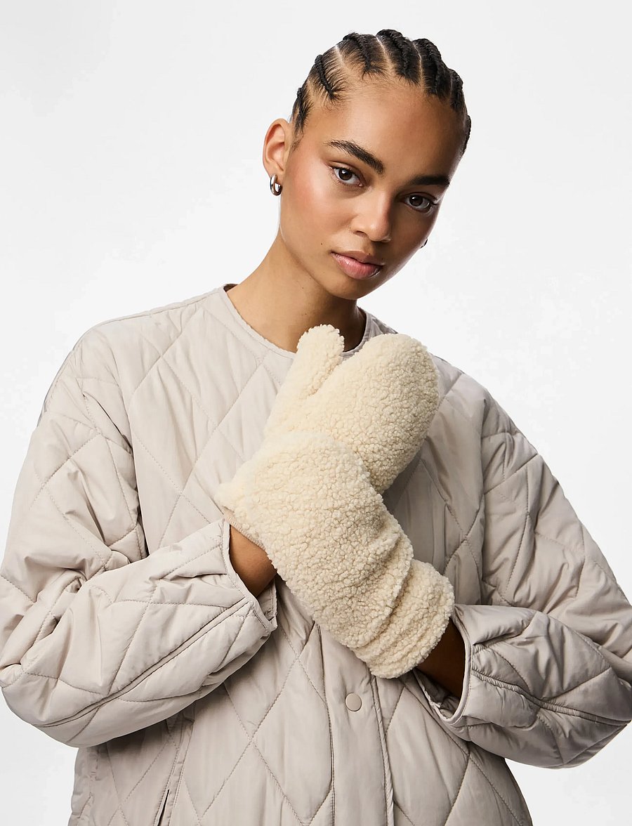 Pieces - PCNETTY TEDDY MITTENS BC - fäustlinge - white pepper - 0
