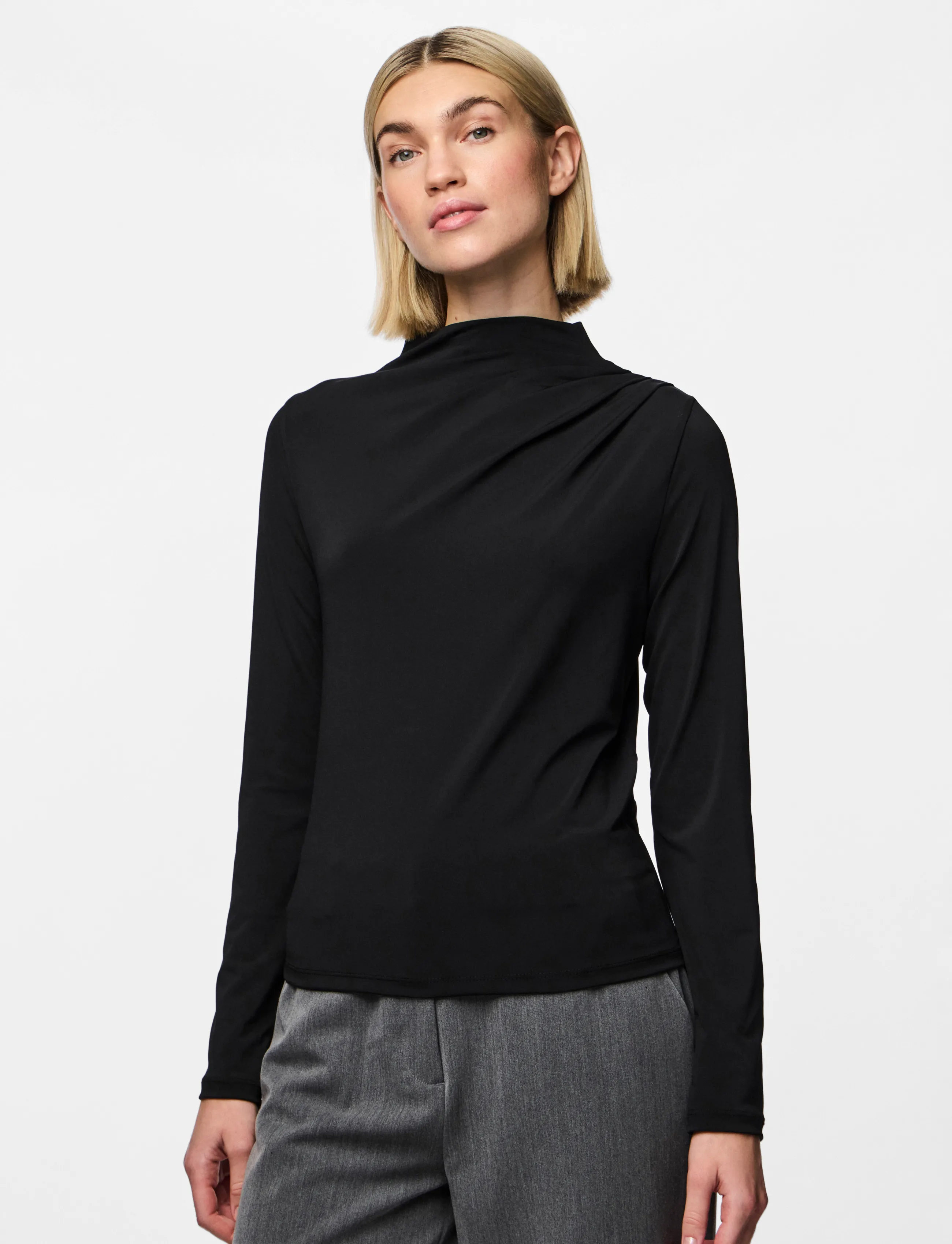 Pieces - PCMADISON LS DRAPED TOP JRS NOOS BC - black - 0