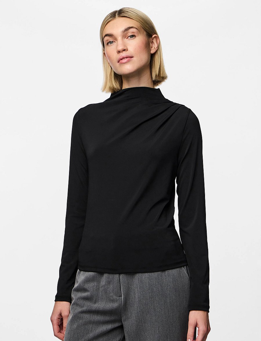 Pieces - PCMADISON LS DRAPED TOP JRS NOOS BC - black - 0